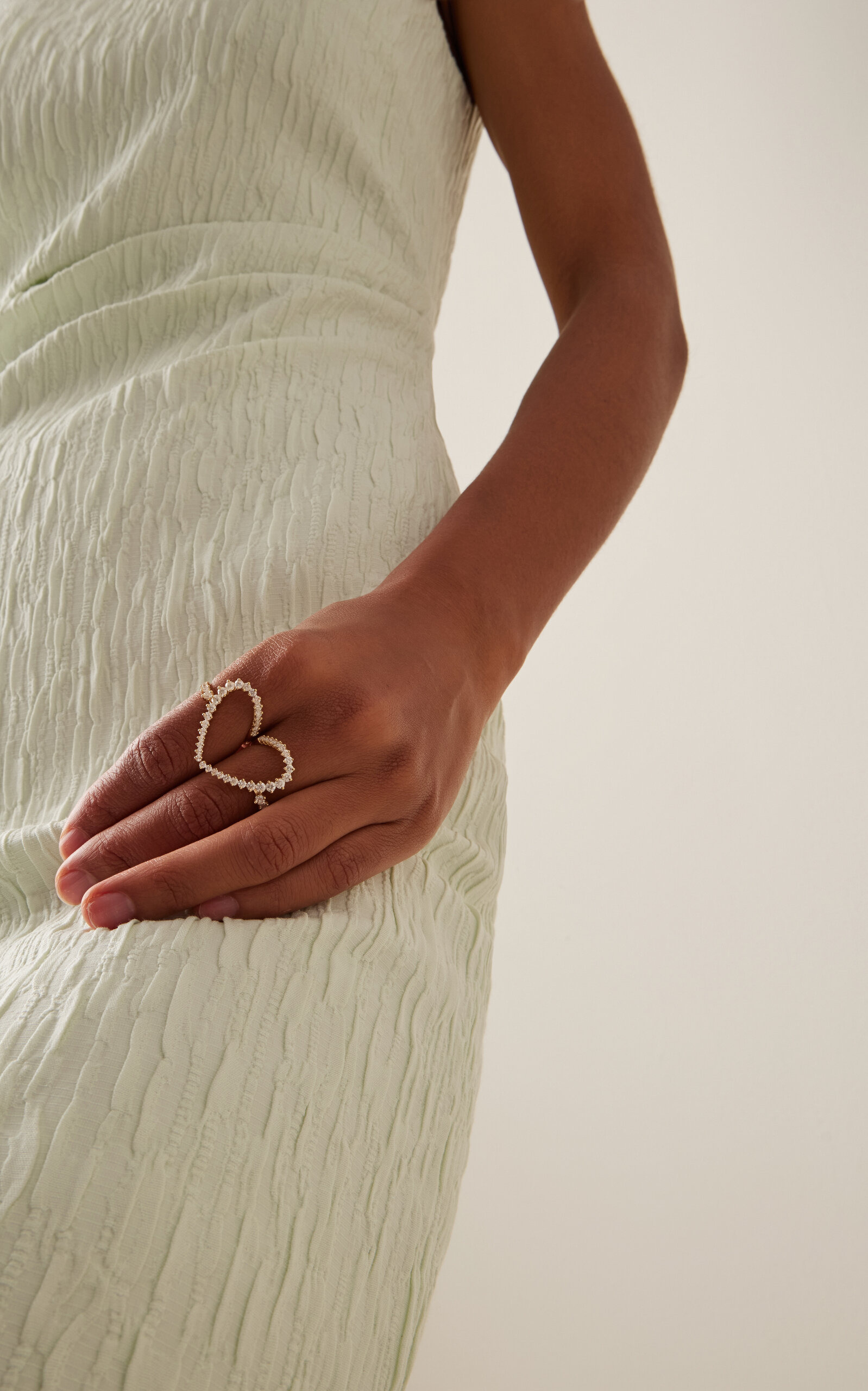 18K Yellow Gold Diamond Double Heart Ring gold - 2