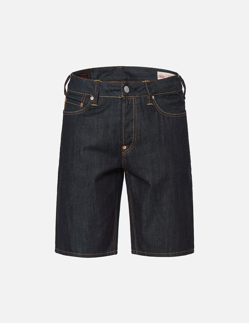 EVISU DARUMA BUDDIES PATTERN DAICOCK PRINT DENIM SHORTS outlook