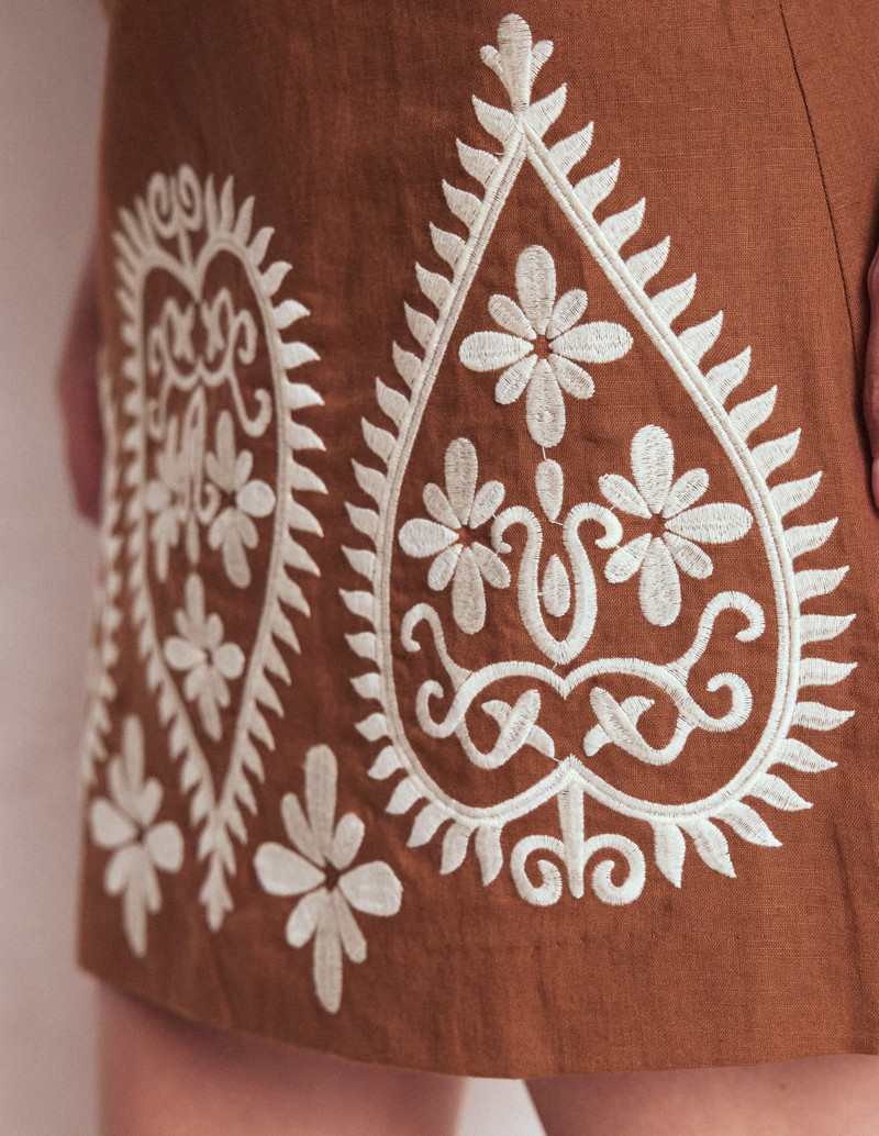 Embroidered Linen Skirt-Russet 4