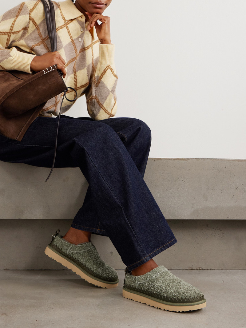 UGG Micro Biarritz Braided Leather-trimmed Brushed-suede Slippers outlook