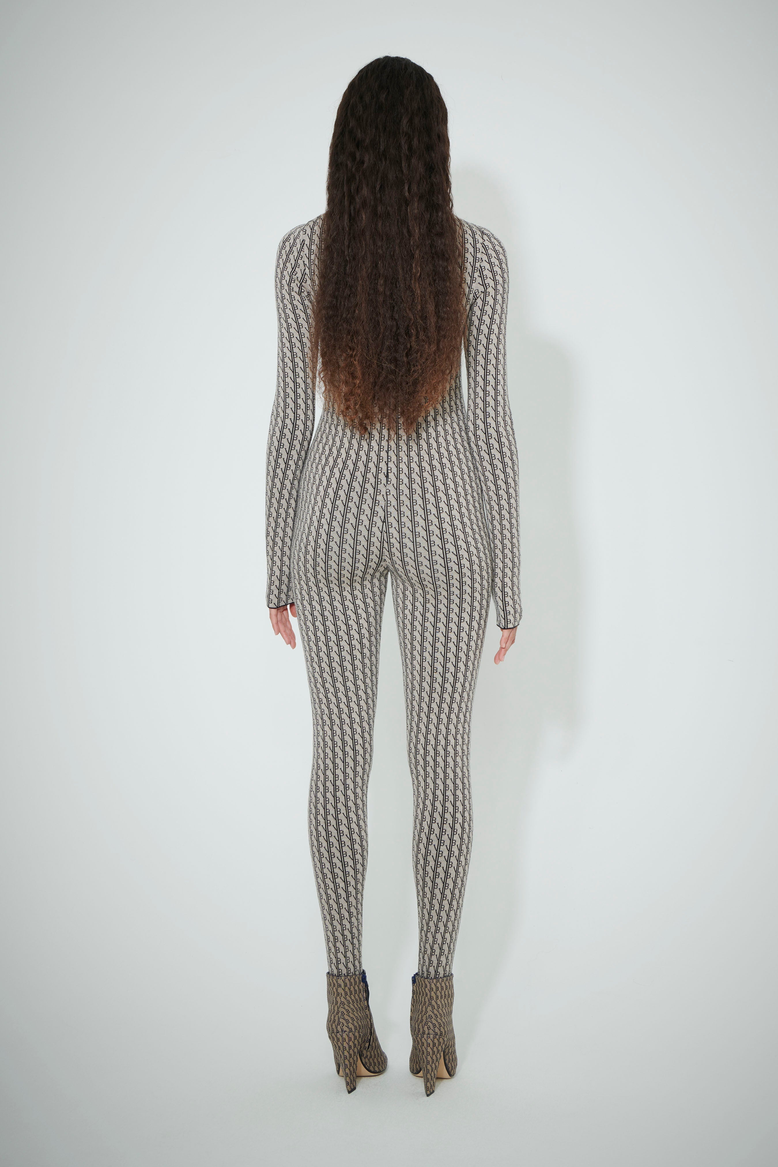 Monogram Polo Neck Jumpsuit in Natural-Black - 4