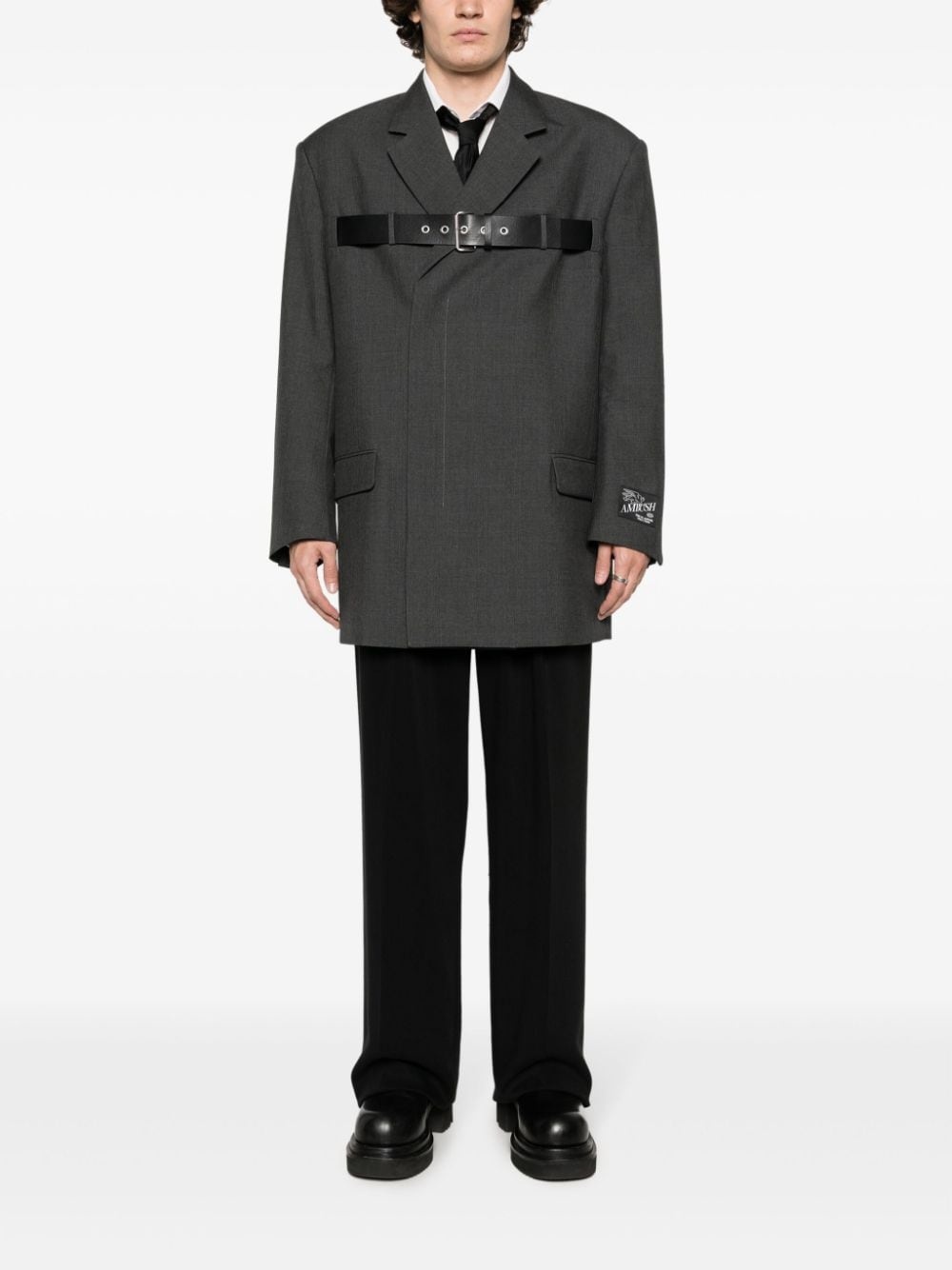 belted-detail virgin-wool blazer - 2