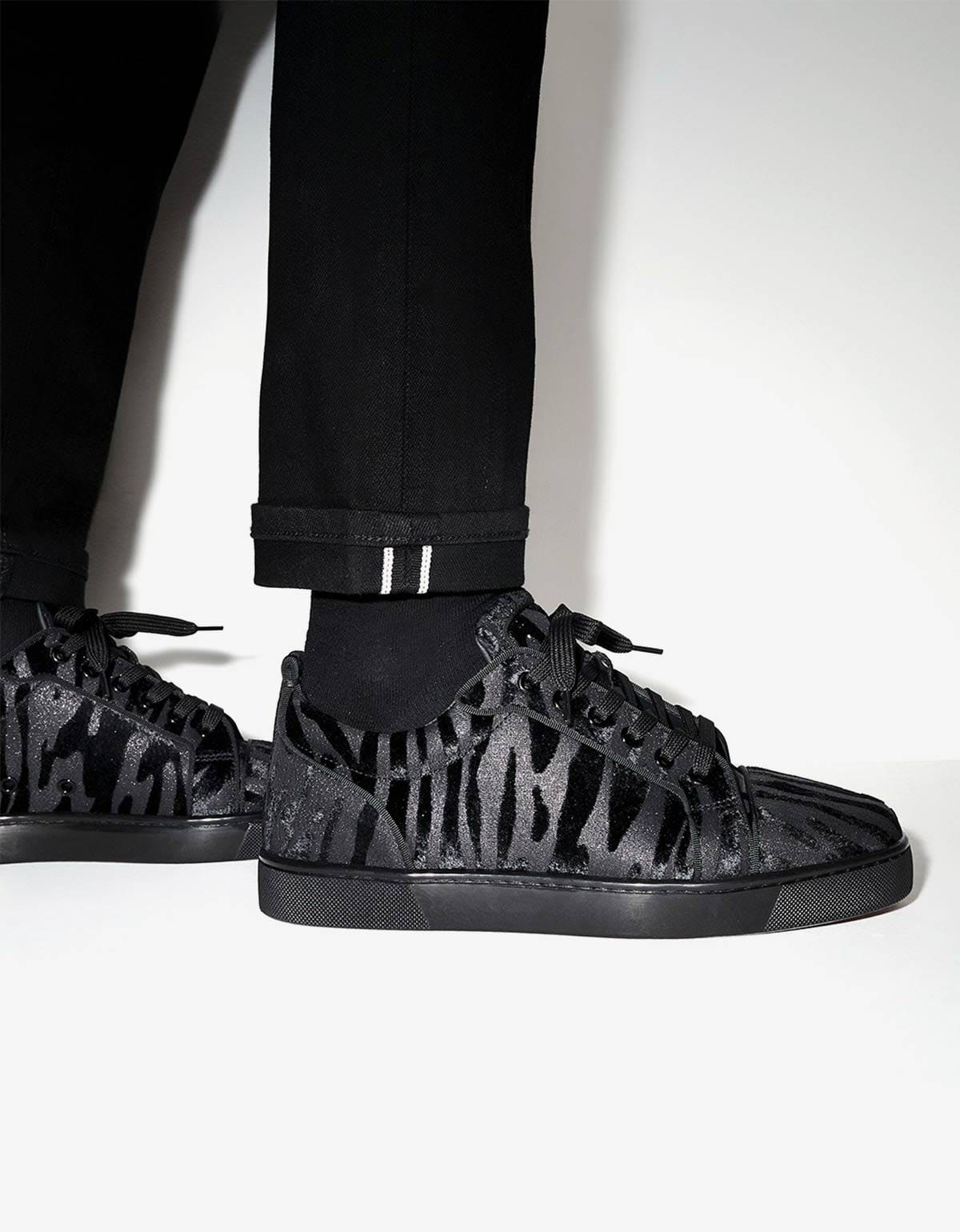 Christian Louboutin Louis Junior Black Velvet Quagga Trainers - 6