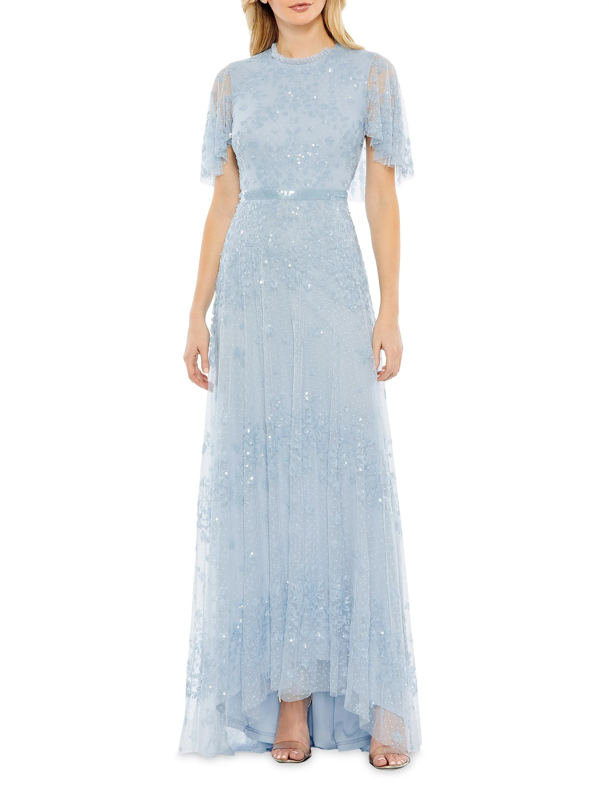 Women's Sequin-Embellished A-Line Tulle Gown - Powder Blue - 1