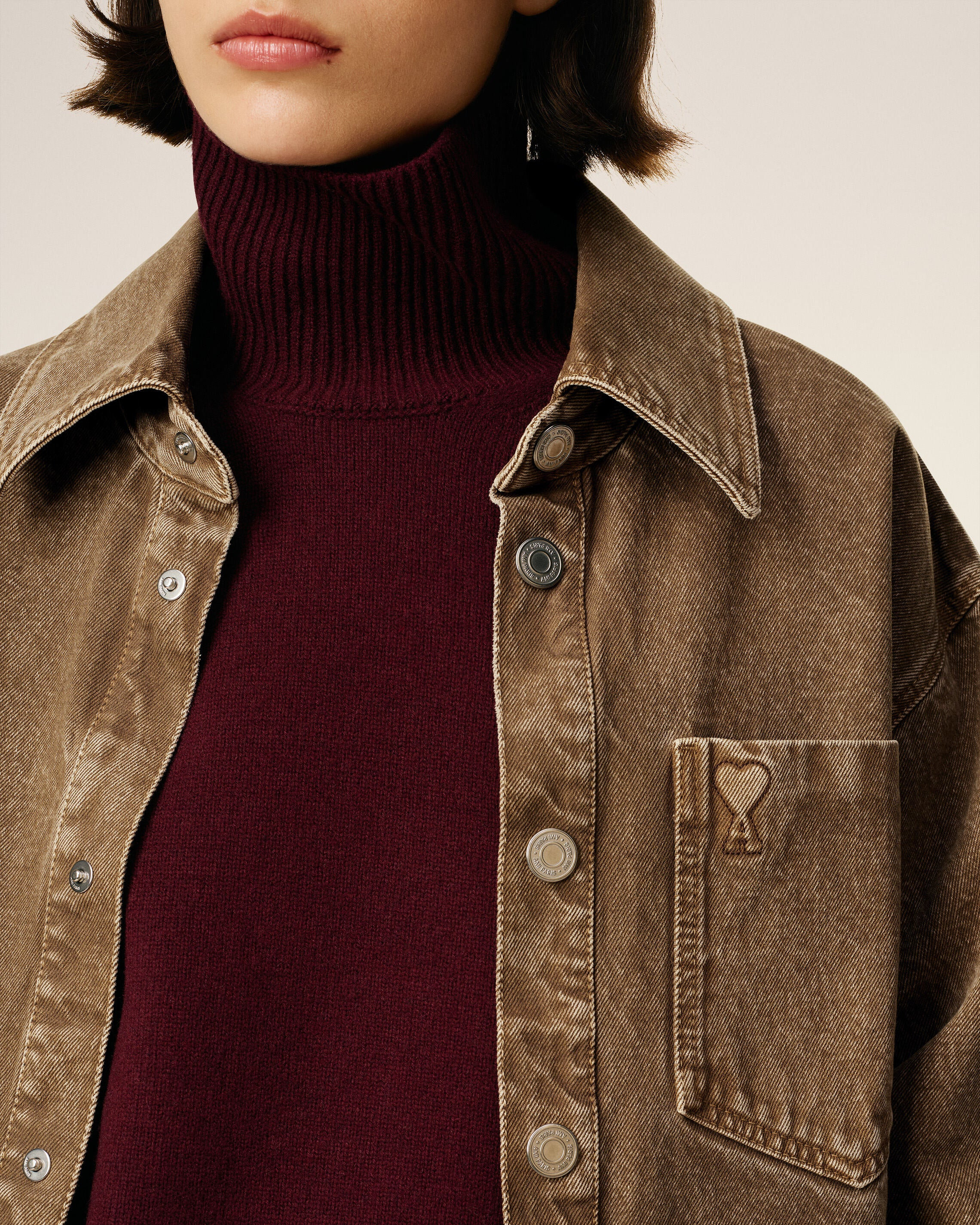 BROWN COTTON AMI DE COEUR OVERSHIRT - 4