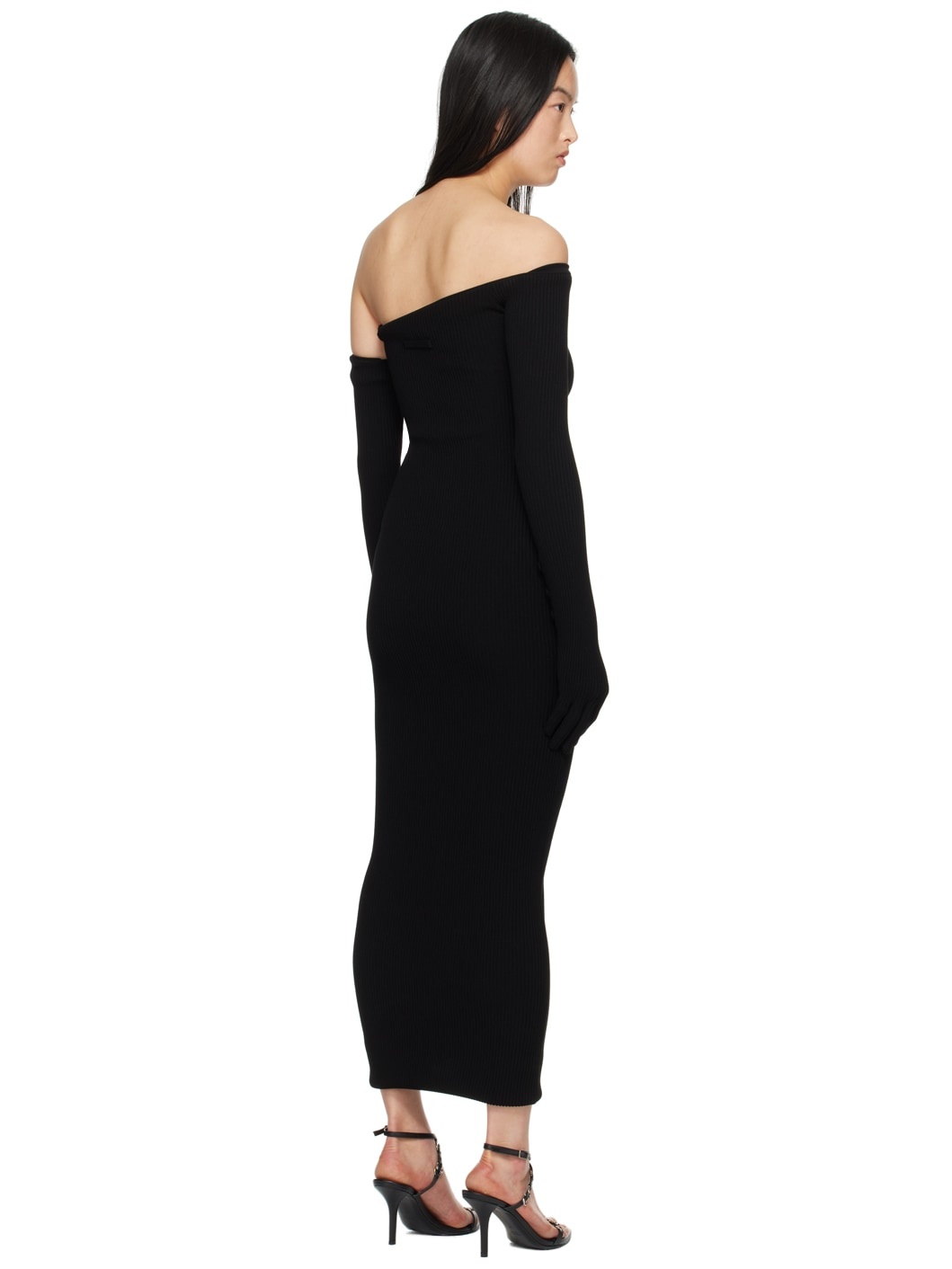 Black Asymmetric Neck Maxi Dress - 3