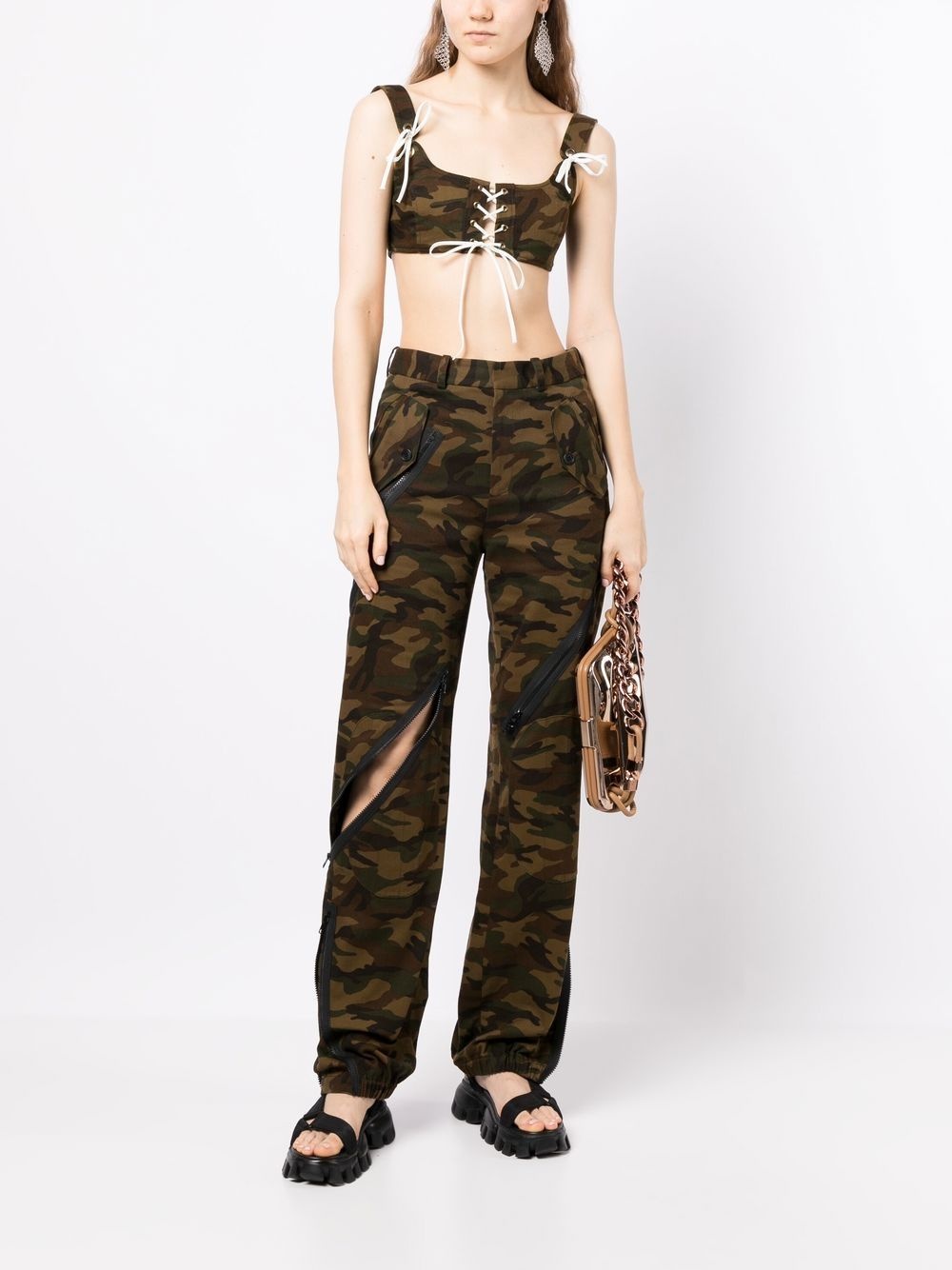 camouflage zip-detail trousers - 2