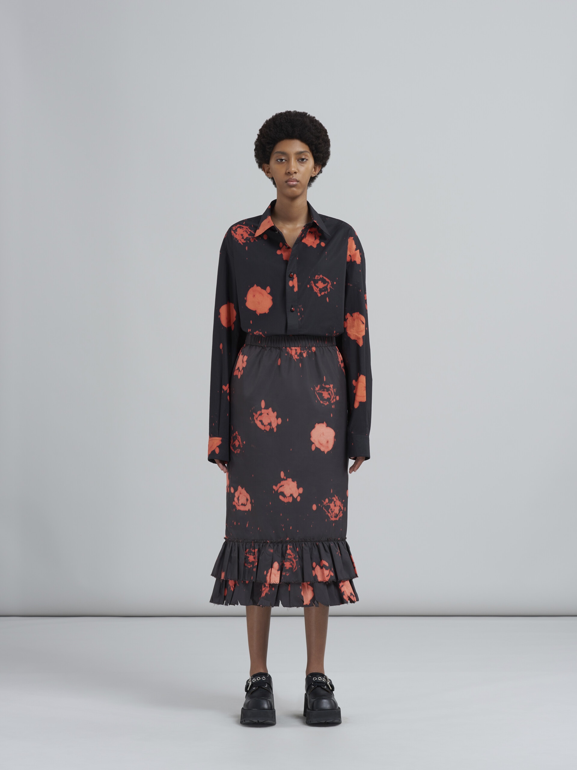 FADED ROSES PRINT TAFFETA SKIRT - 2
