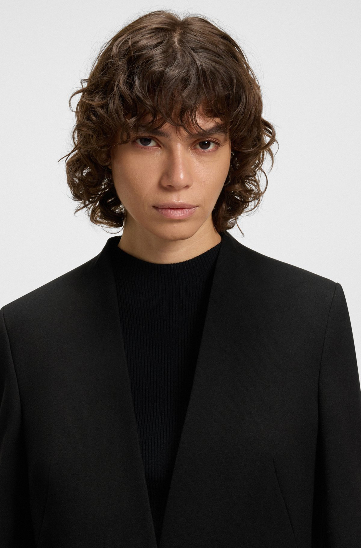 COLLARLESS REGULAR-FIT BLAZER WITH HARDWARE BUTTON - 5