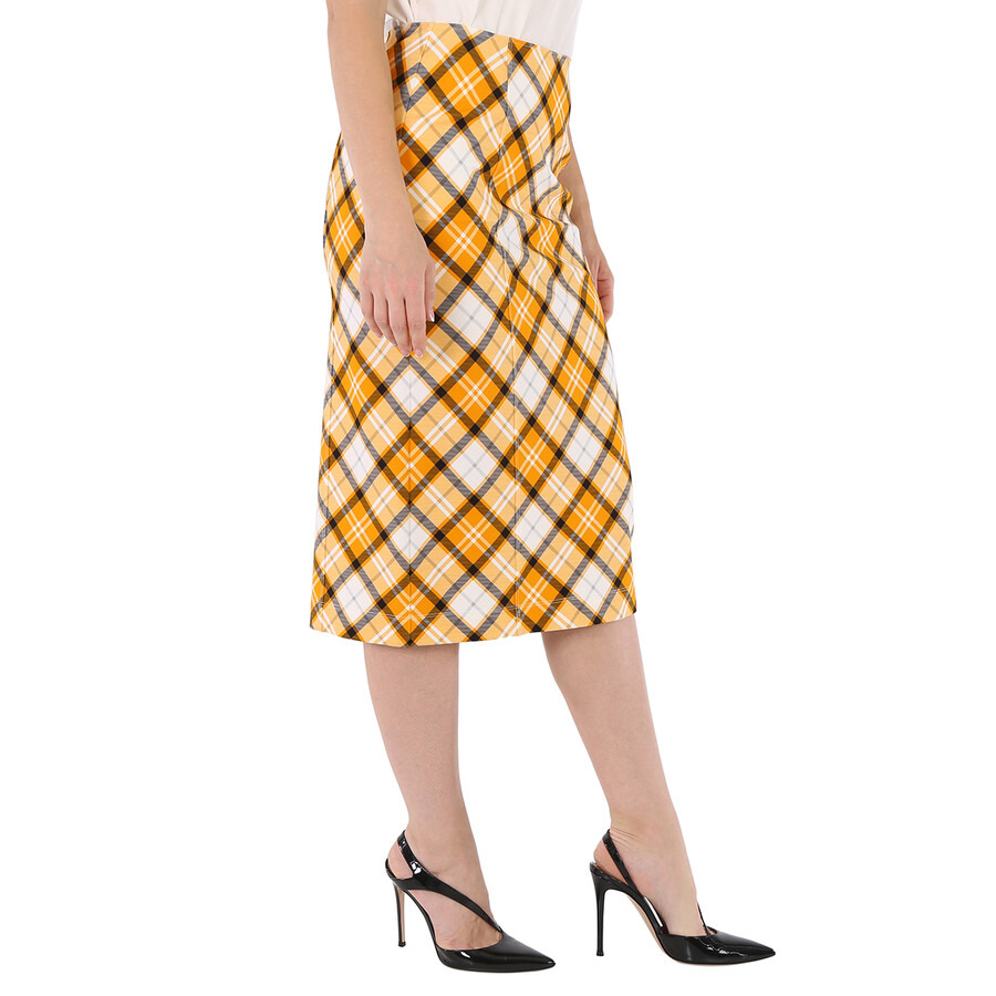 Burberry Ladies Citrus Orange Check Print Stretch Jersey Pencil Skirt - 15