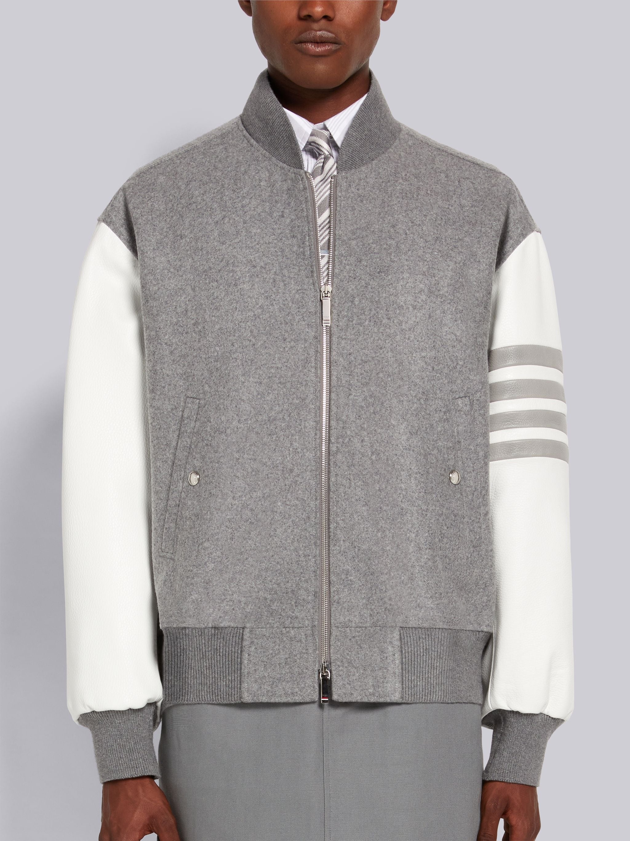 Medium Grey Melton Wool 4-Bar Oversized Blouson Jacket - 1