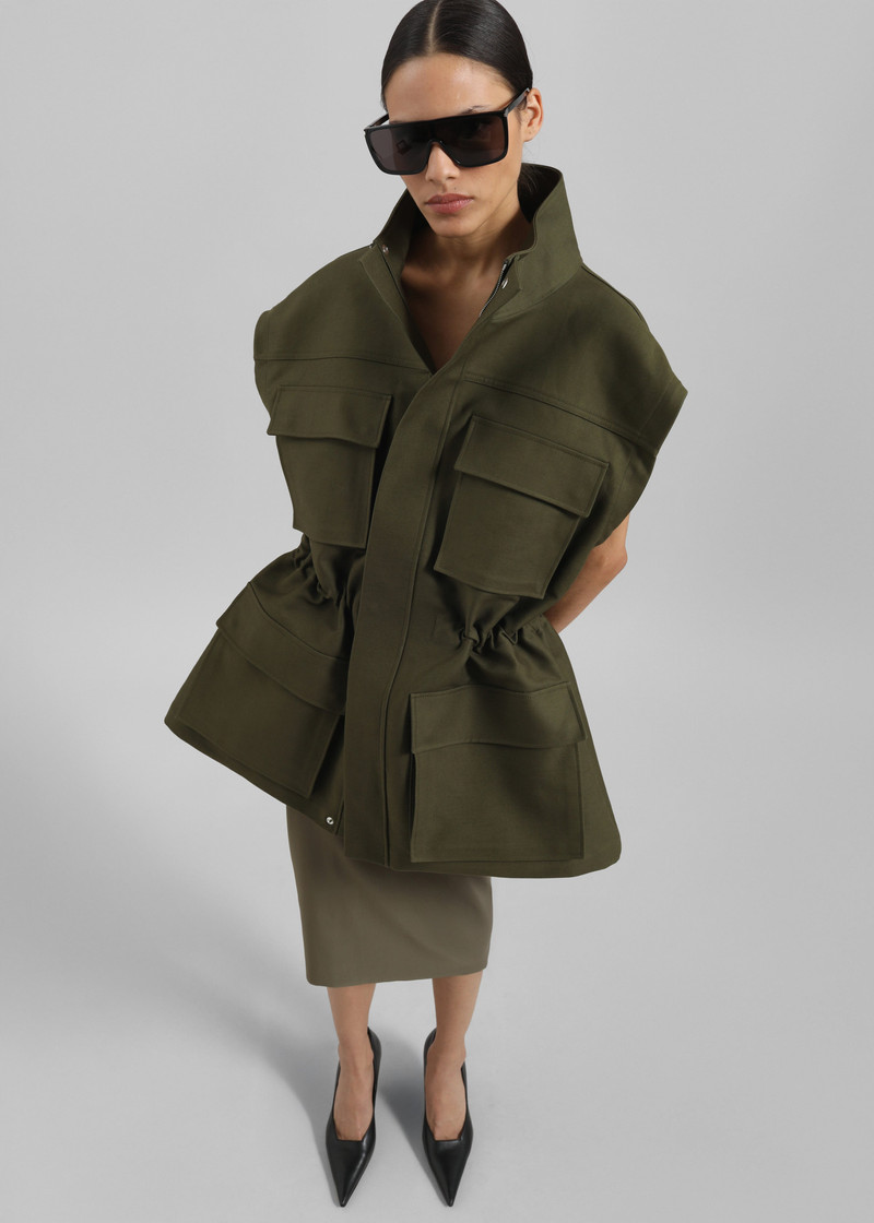 Melton Detachable Sleeve Cargo Jacket - Khaki 1