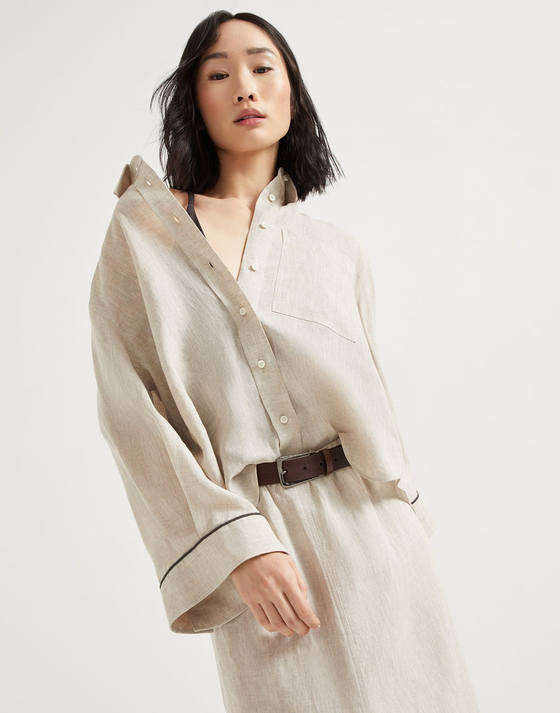 Lightweight linen cropped shirt with shiny cuffs 4