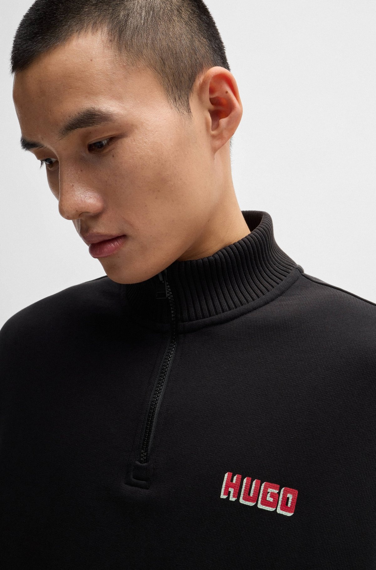 LOGO-PRINT ZIP-NECK SWEATSHIRT IN COTTON TERRY - 3