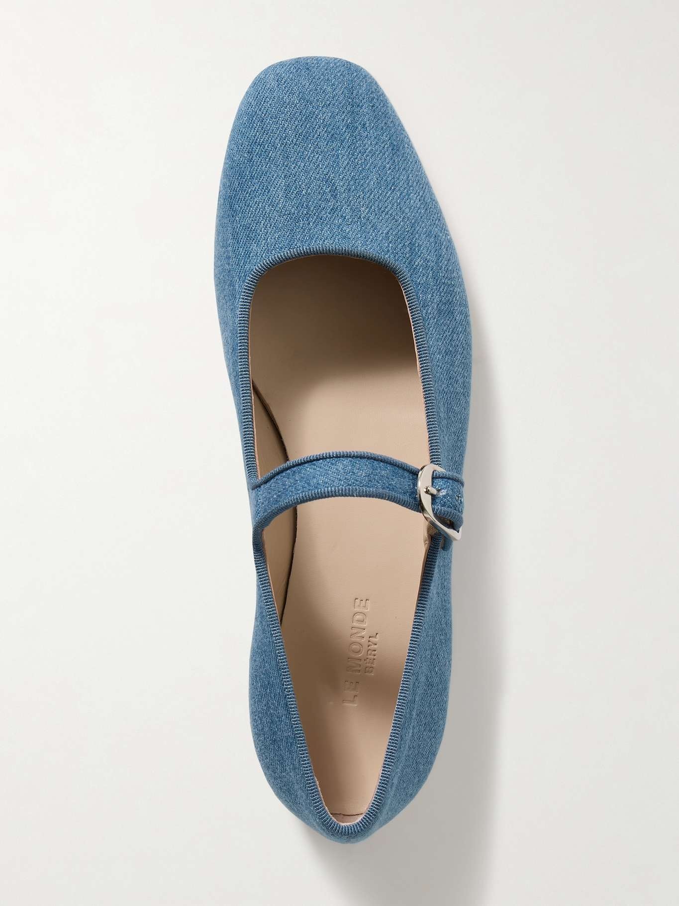 Grosgrain-trimmed denim Mary Jane ballet flats - 5