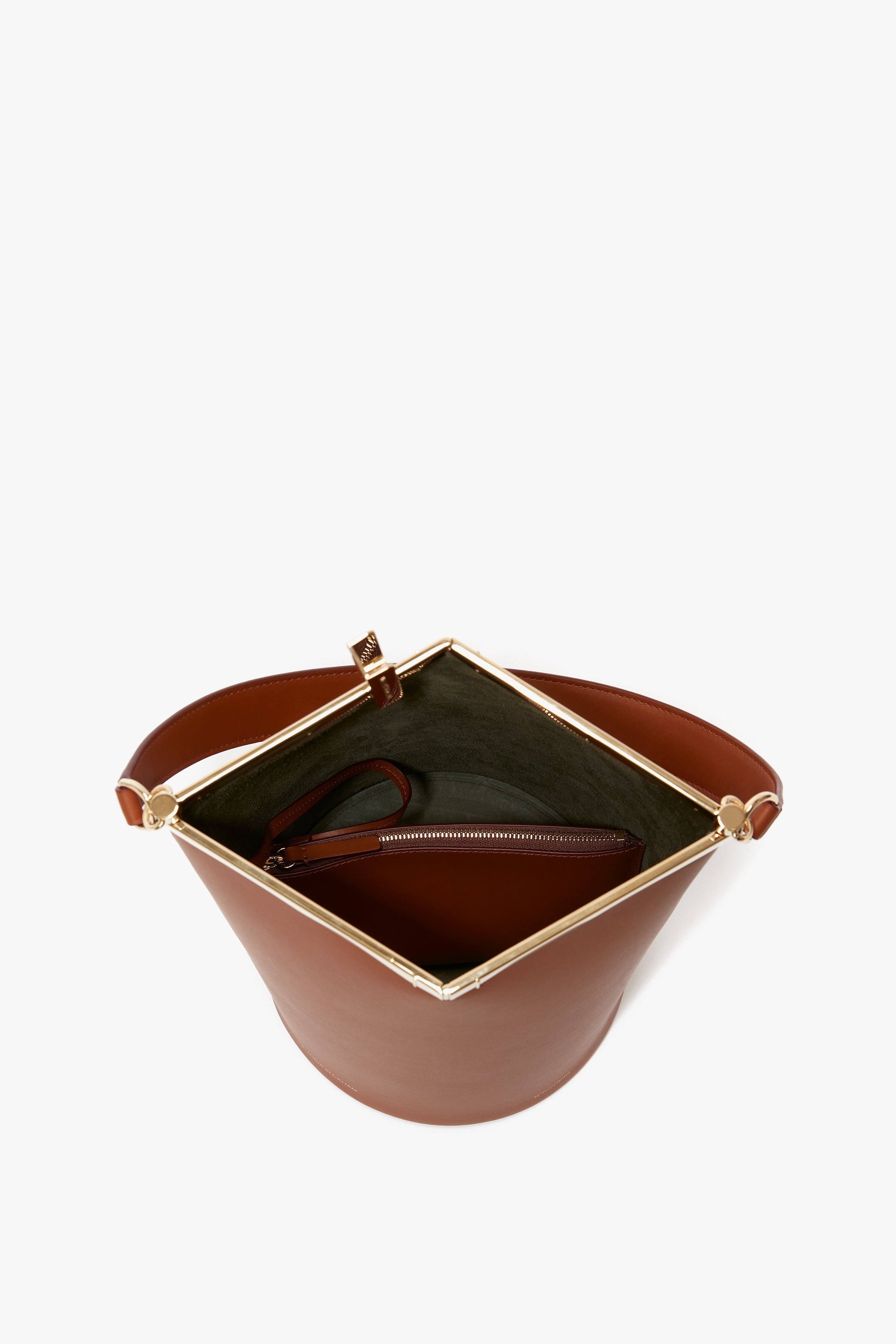 Frame Bucket Bag In Cognac Leather - 3