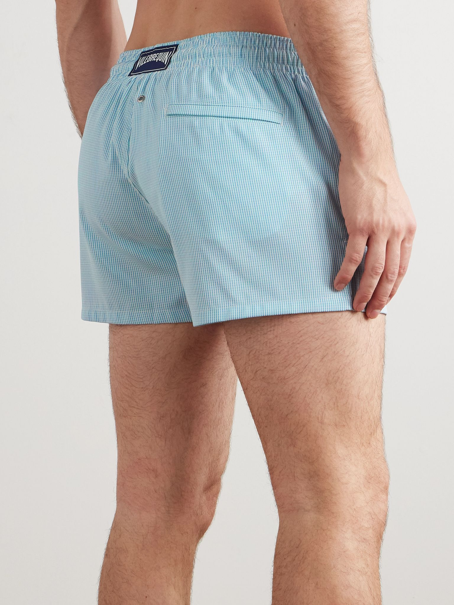 Milton Slim-Fit Short-Length Striped Wool-Blend Swim Shorts Blue - 3