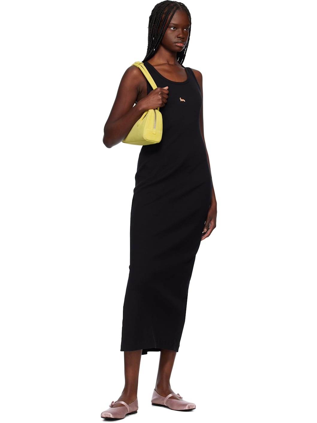 Maison Kitsuné Black Baby Fox Ribbed Tank Midi Dress