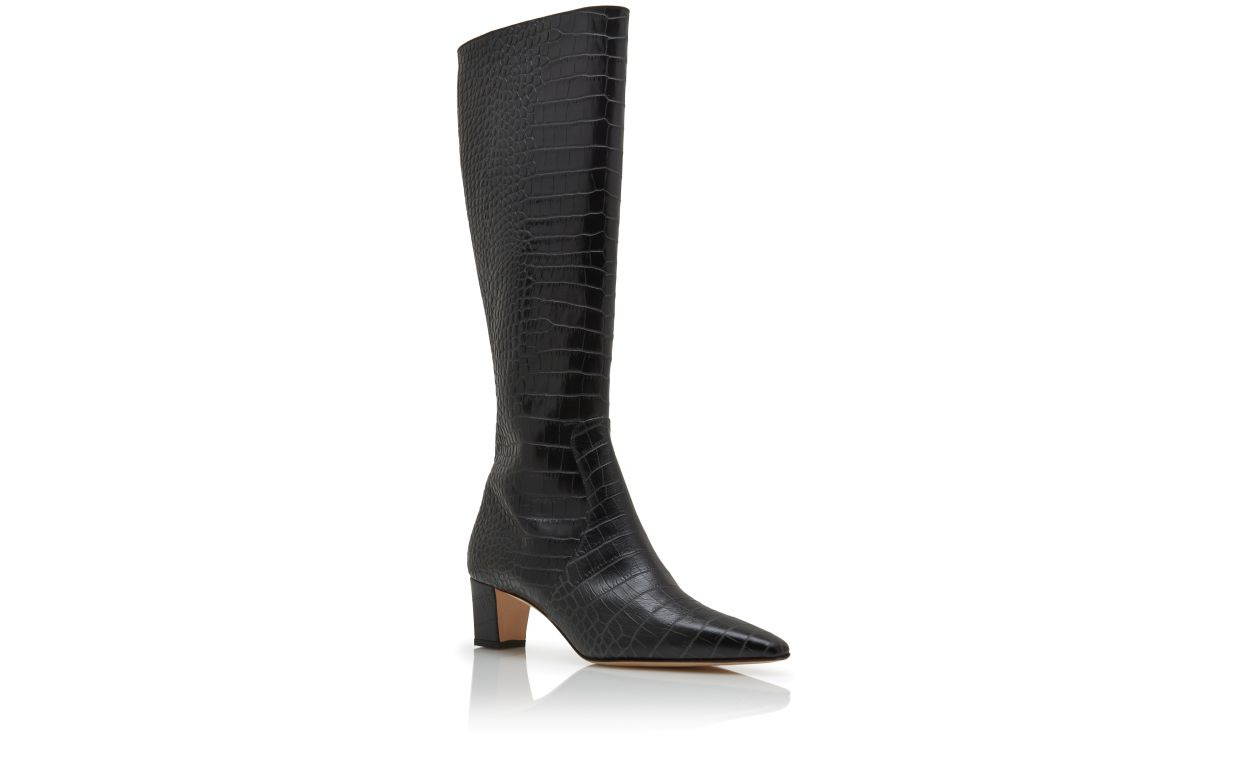 Black Calf Leather Knee High Boots - 3