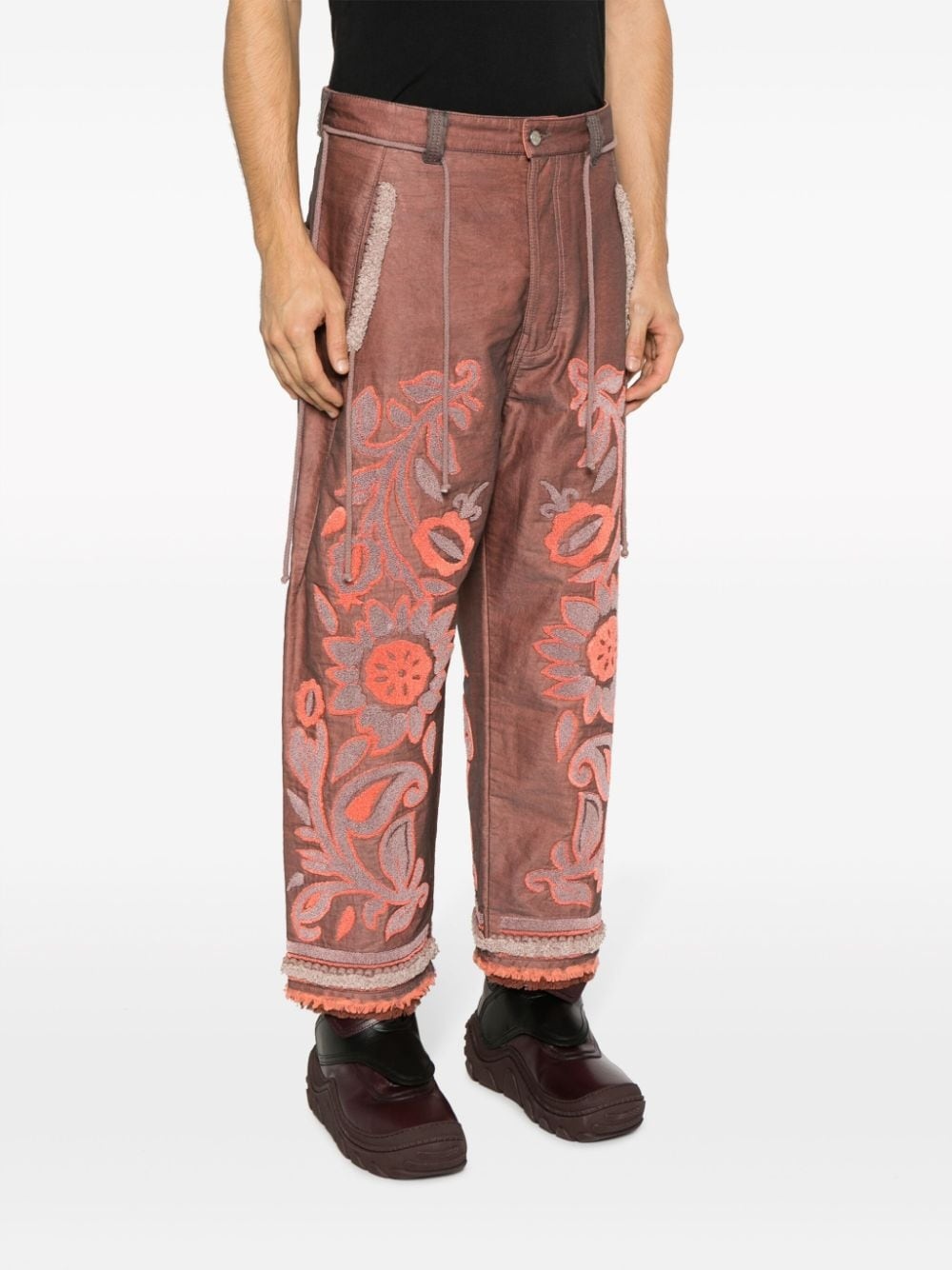 floral-embroidered cropped trousers - 3
