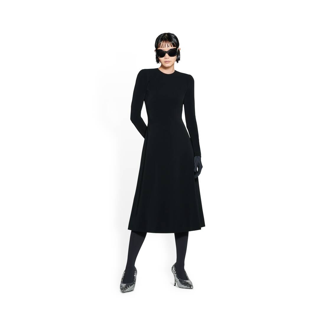 Women's A-line Crewneck Dress in Black - 2