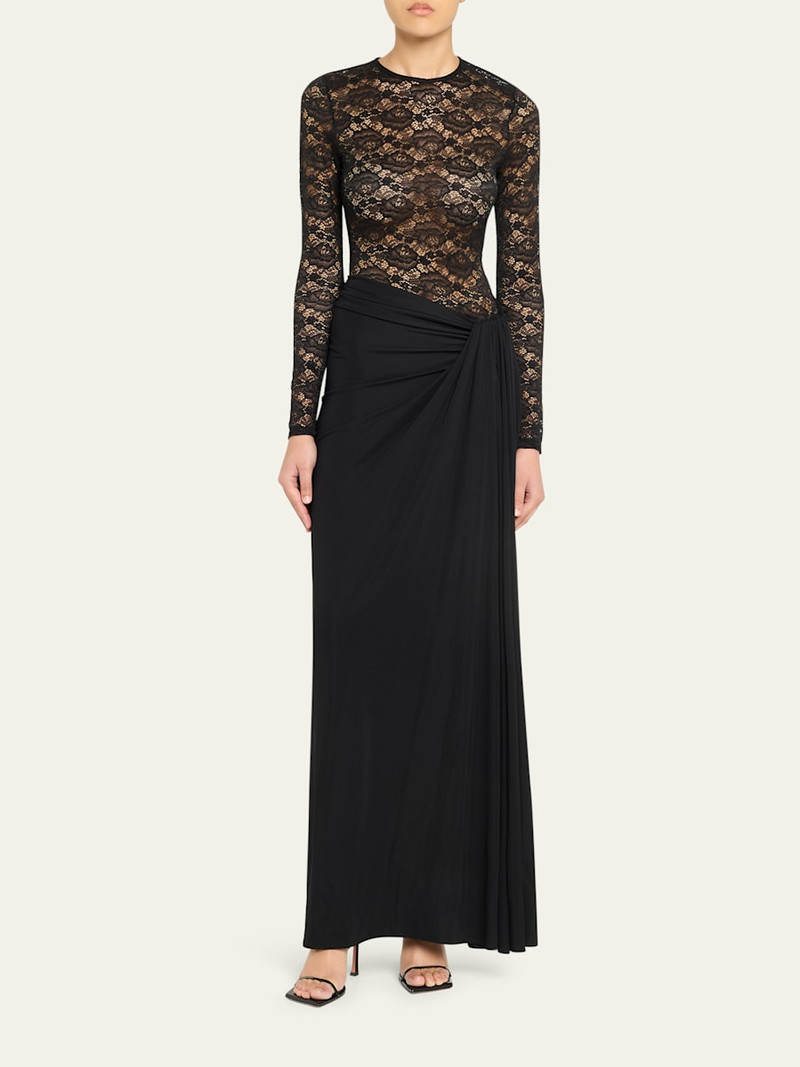 RONNY KOBO Amalyia Draped Mixed Media Column Gown outlook