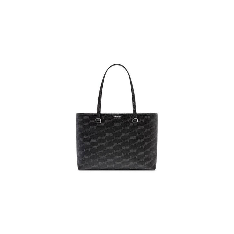 Signature Medium East-west Shopper Bag Bb Monogram Coated Canvas in Black 1