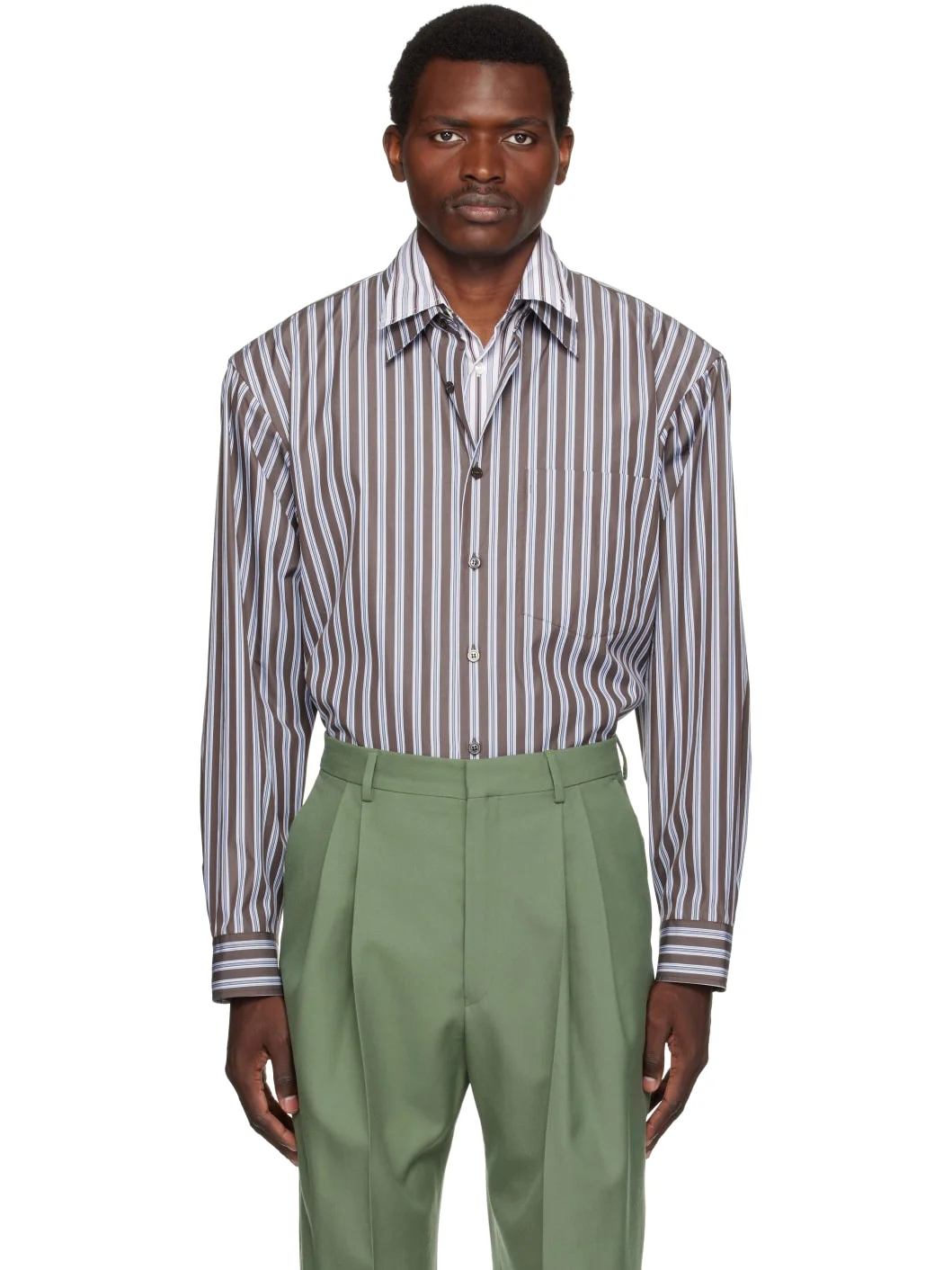 Brown Double-Layer Cotton Shirt - 1