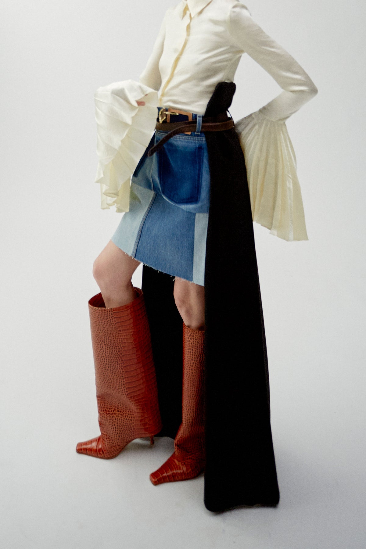 UPCYCLED DENIM SKIRT WITH PANT DETAIL BLUE - 8