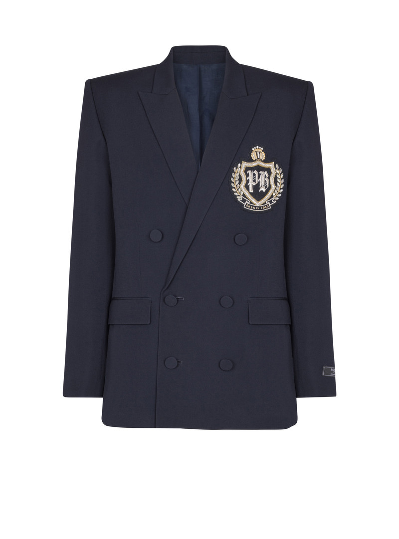 Wool blazer with crystal patch 1
