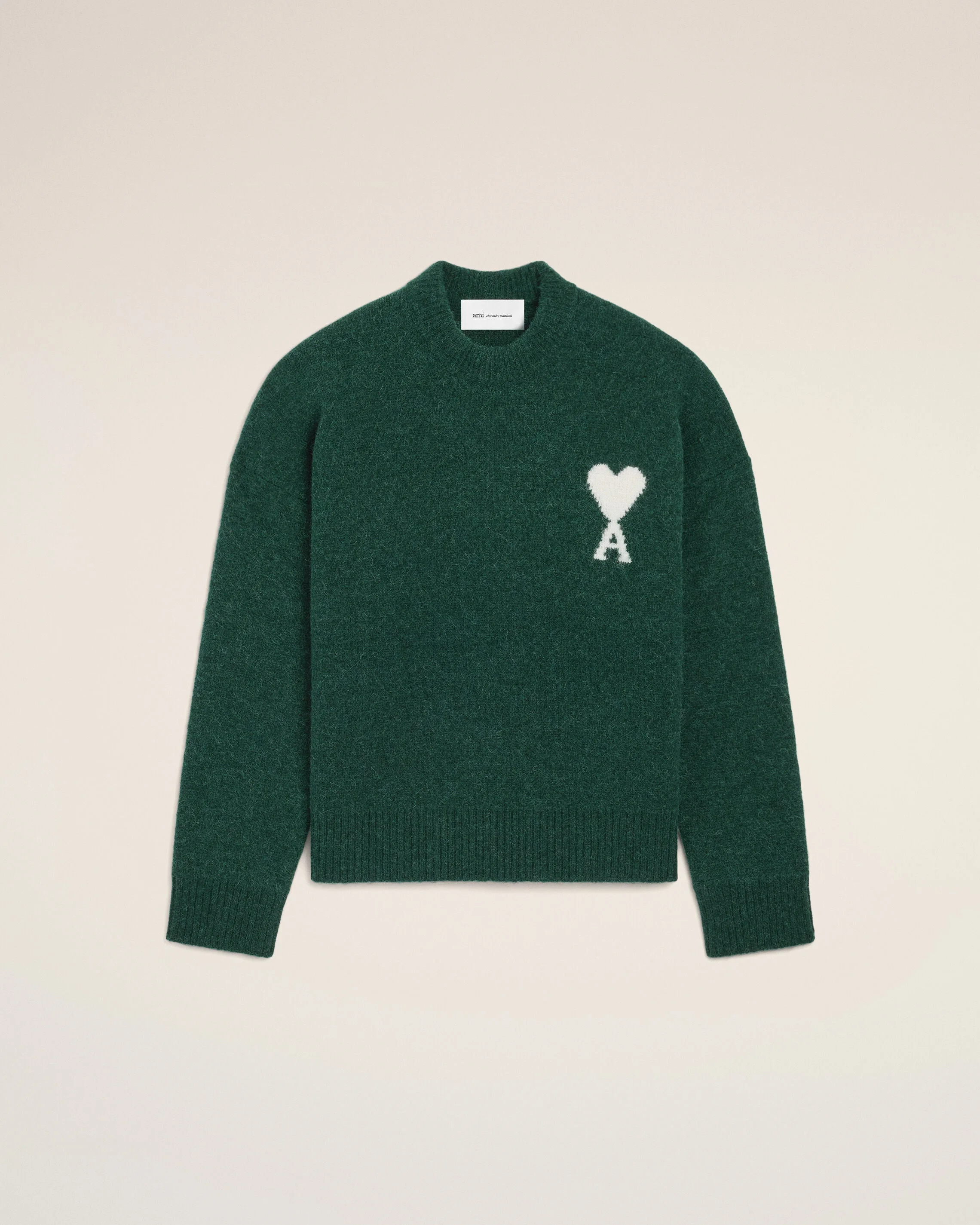 GREEN CREWNECK ALPACA SWEATER WITH AMI DE COEUR - 1