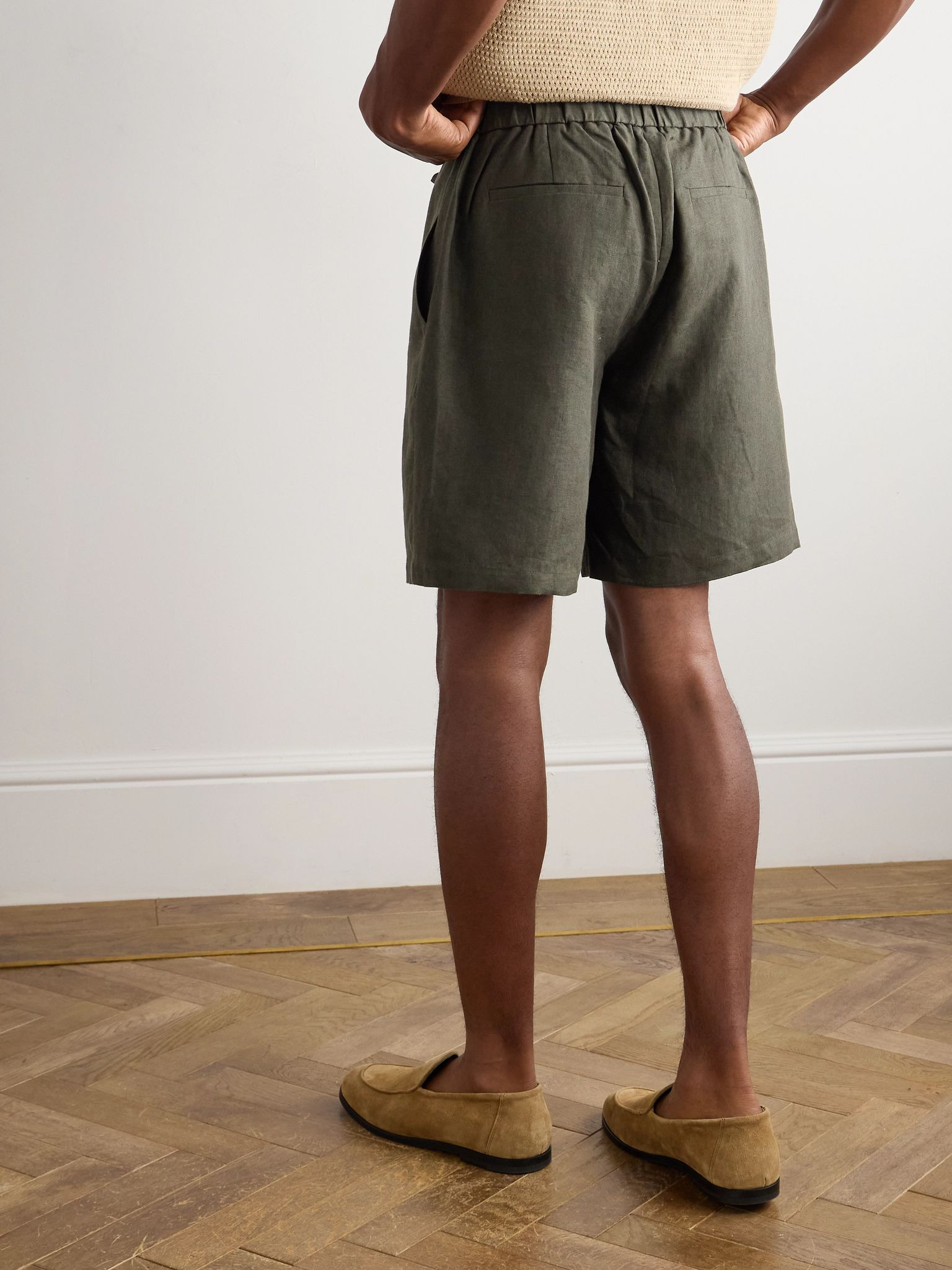 Lounge Straight-Leg Linen Drawstring Shorts Green - 3