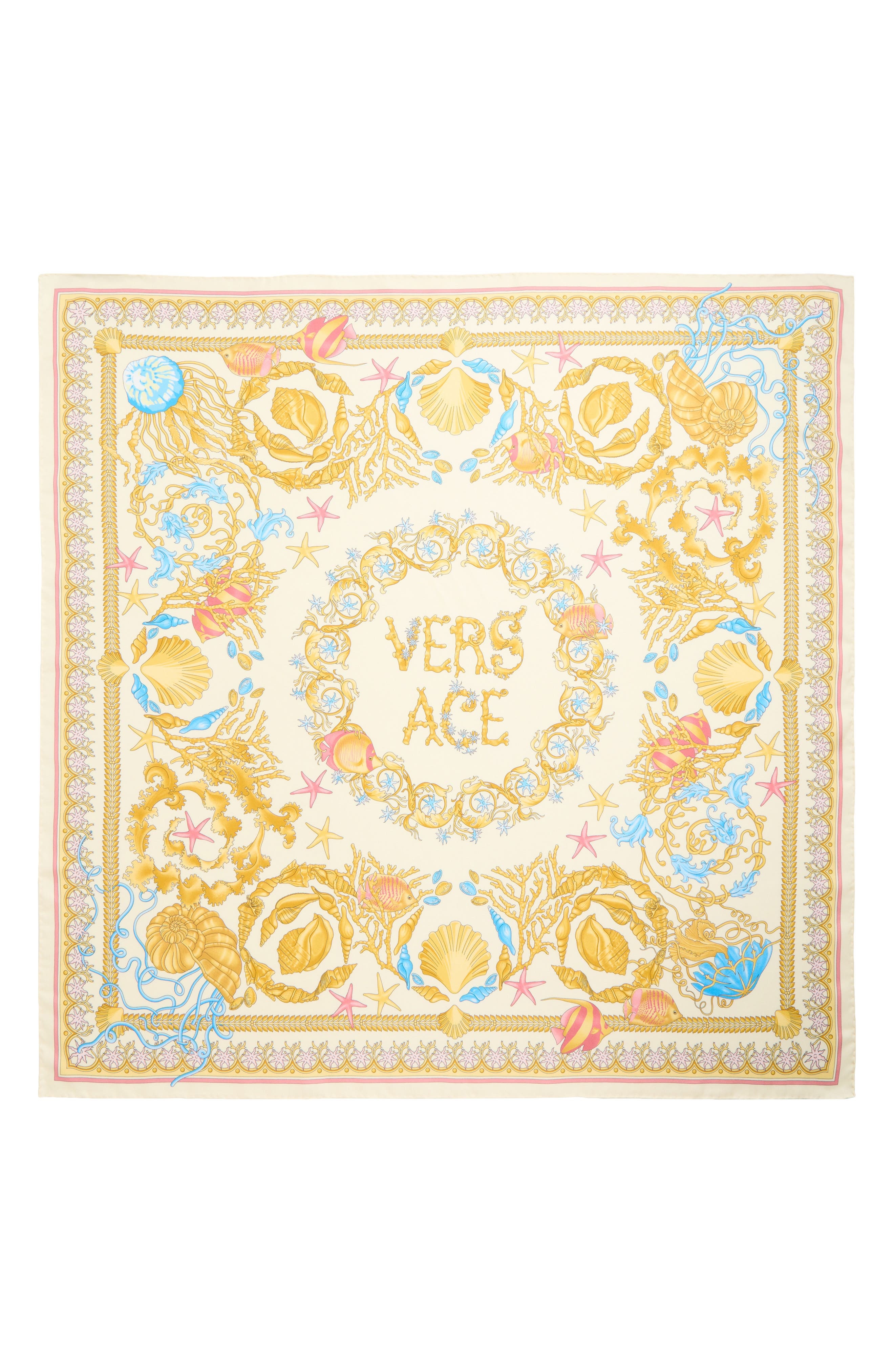 Versace Underwater Barocco Silk Square Scarf in Eggshell Multicolor at Nordstrom - 1