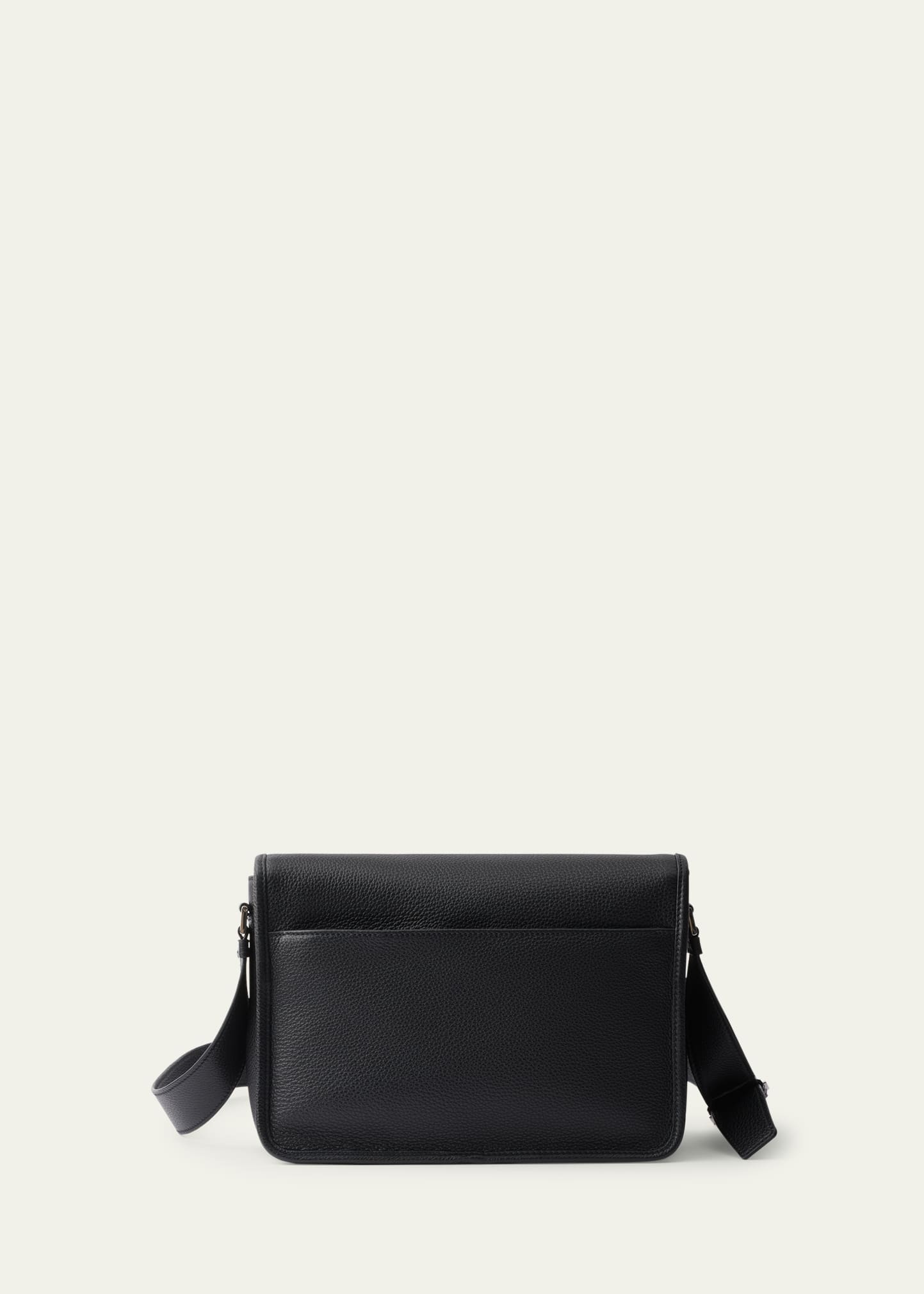 Men's Grained Leather Flap Crossbody Bag - 3