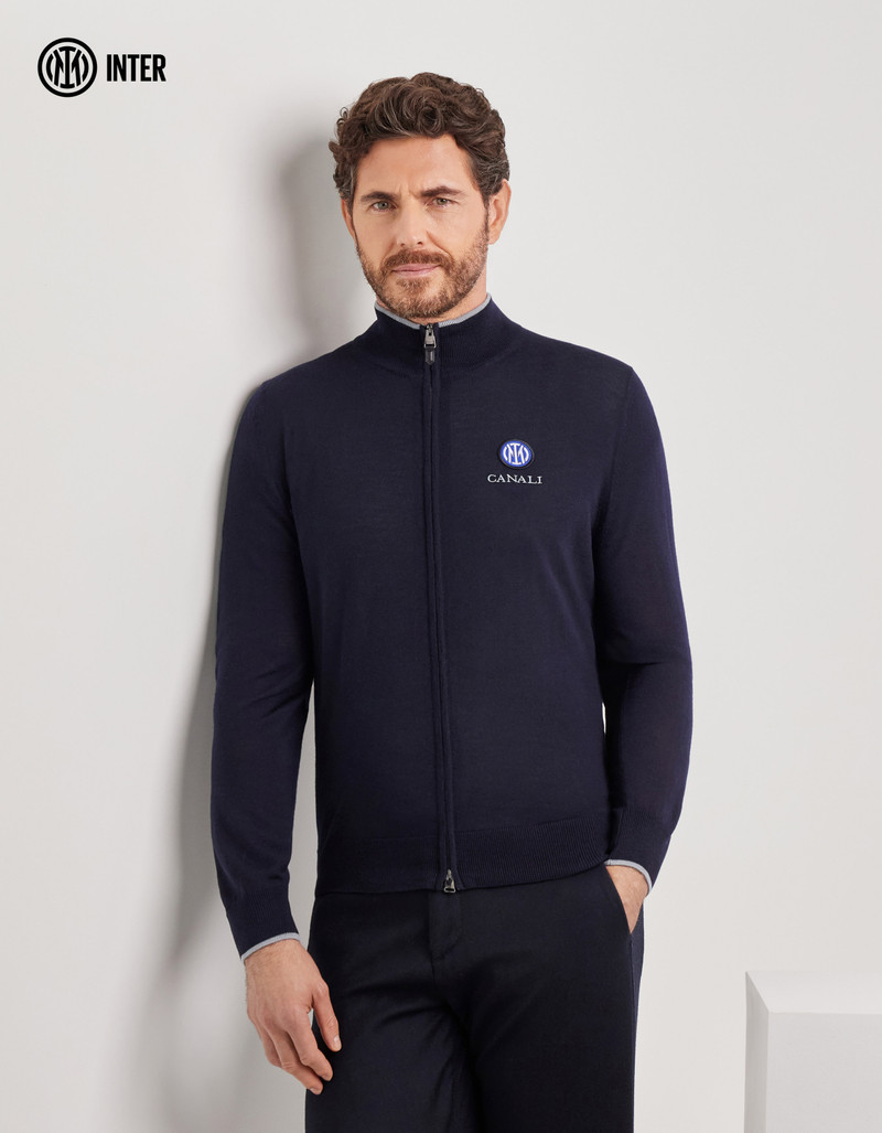 NAVY BLUE MERINO WOOL CARDIGAN WITH ZIPPER - INTER COLLECTION 3