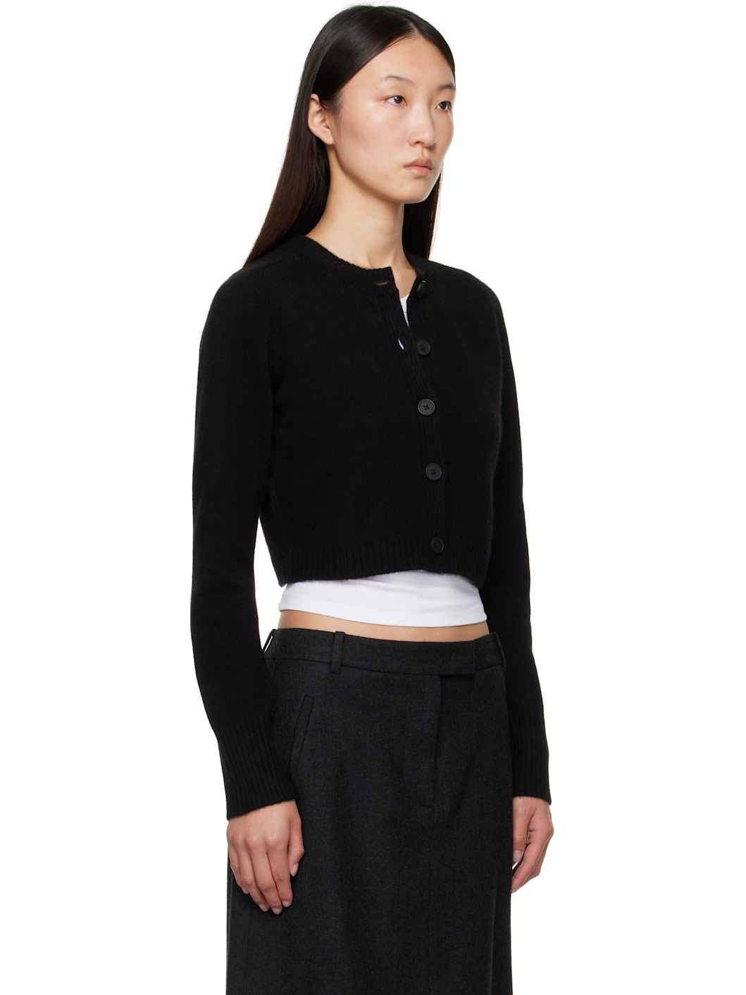 Black Zephir Cashmere Cropped Cardigan - 2