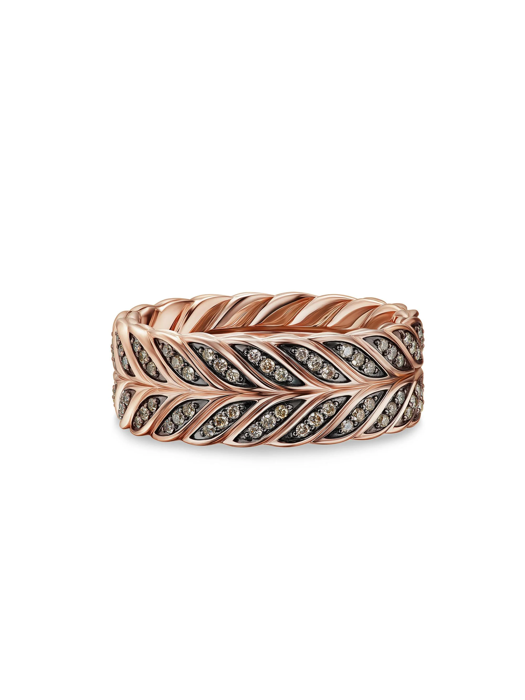Men's Chevron Pave Band Ring in 18K Rose Gold - Cognac Diamond - 1
