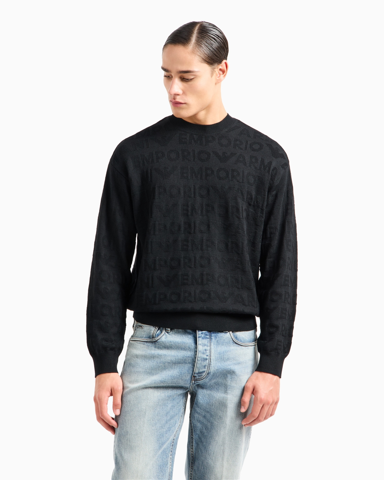 Links-stitch motif virgin wool jumper with logo lettering intarsia - 2