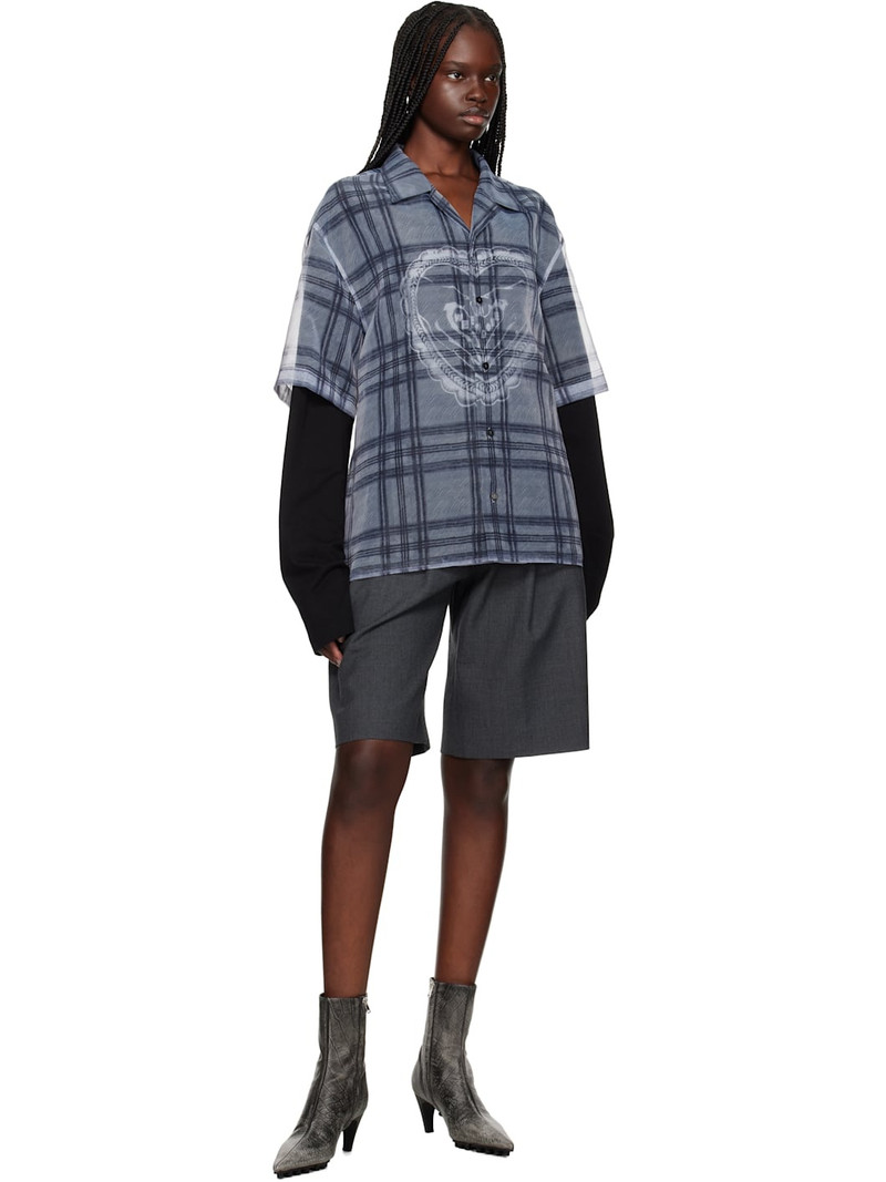 We11done Gray Heart Layered Check Pattern Shirt outlook