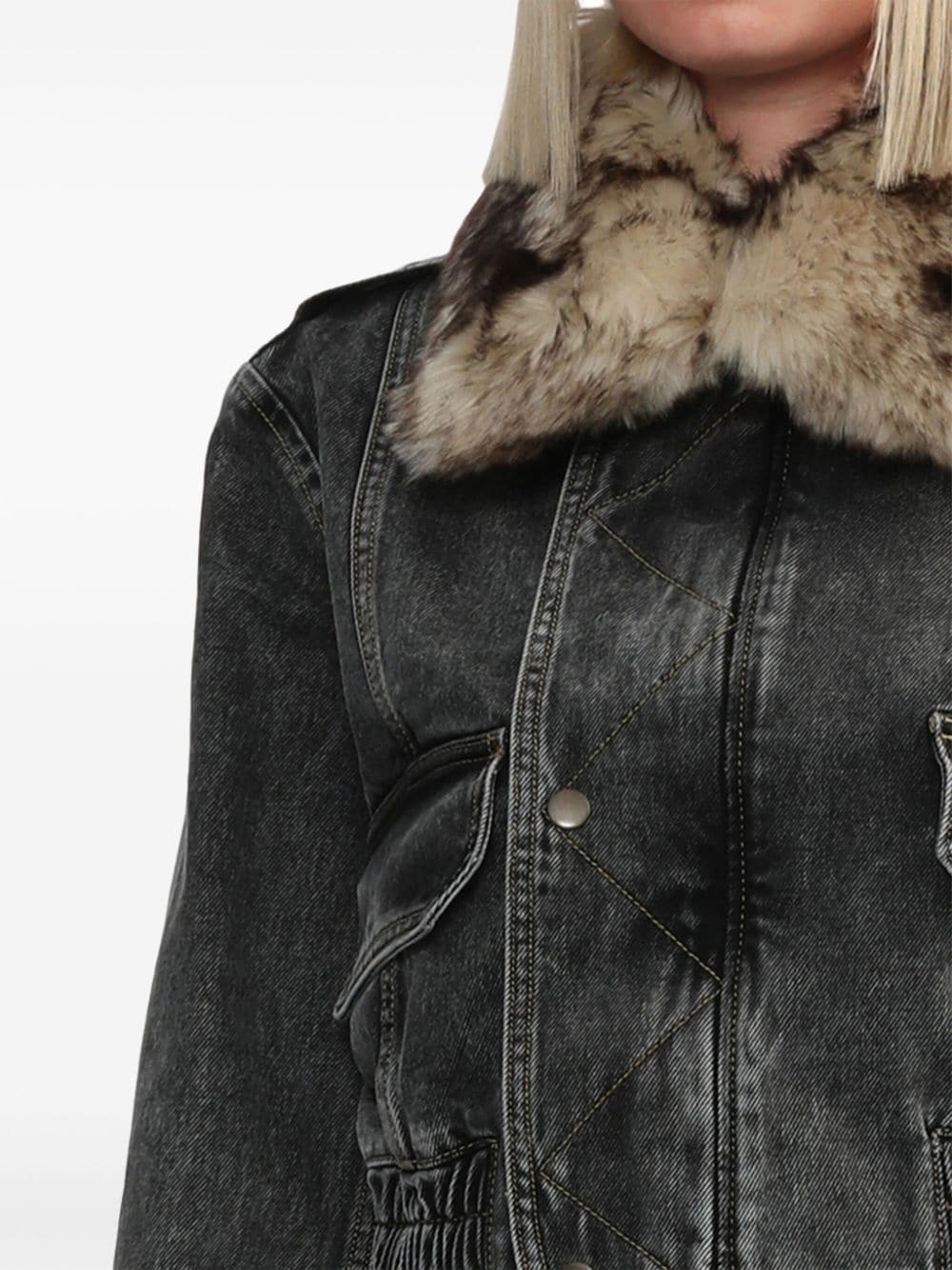 cropped denim bomber jacket - 5