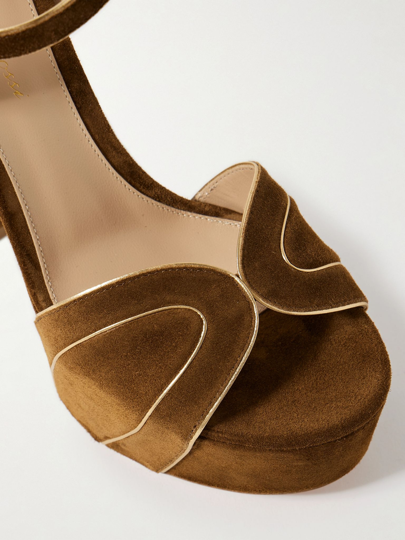 Metallic leather-trimmed suede platform sandals Tan - 4