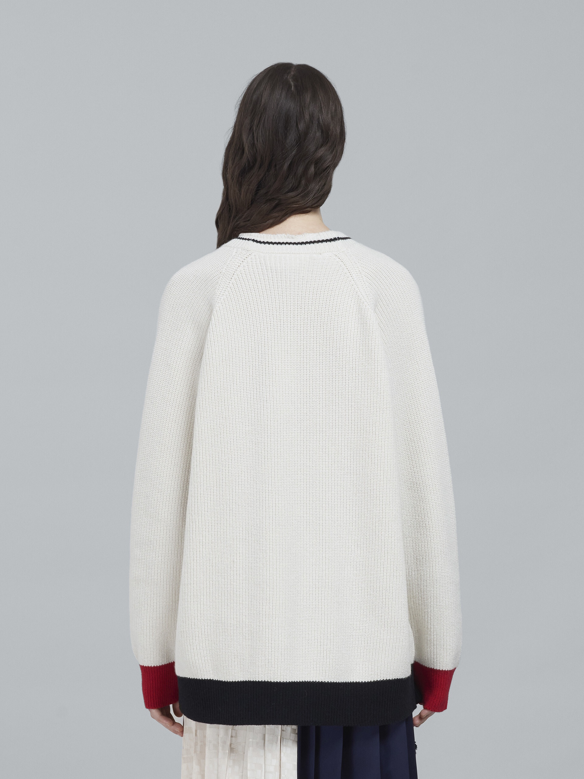 WHITE SHETLAND WOOL AND COTTON LONG CARDIGAN - 3