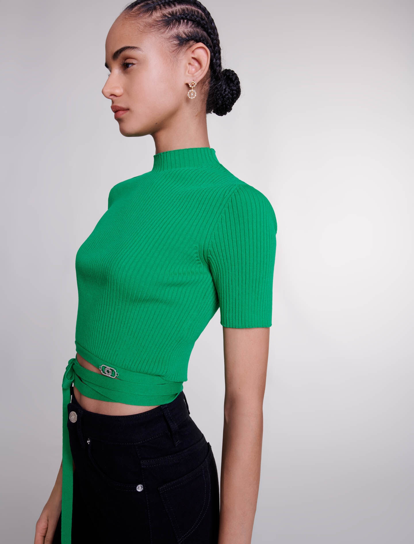 Knit crop top with ties - 7