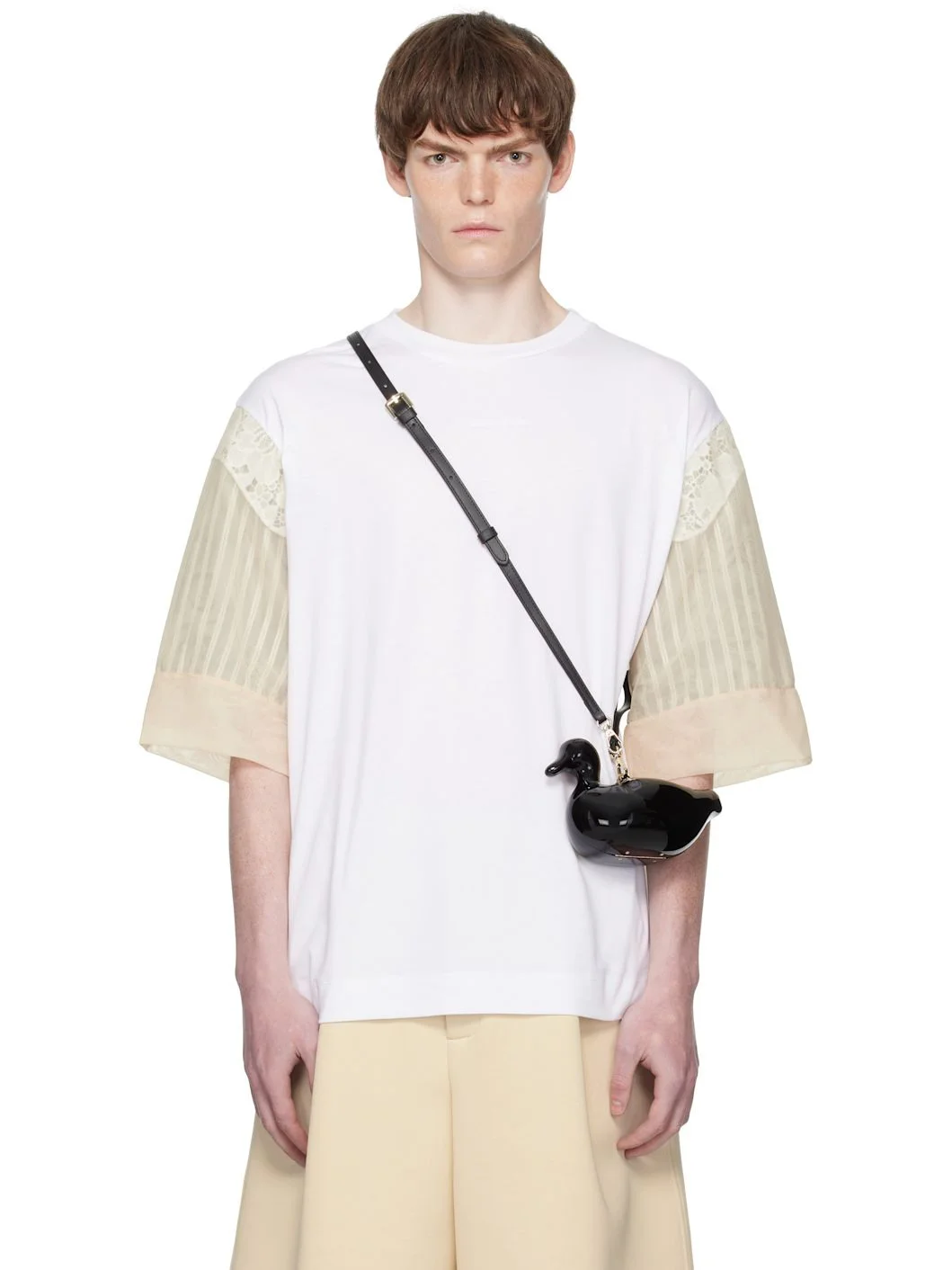 White Trapped Lace Patchwork T-shirt - 1