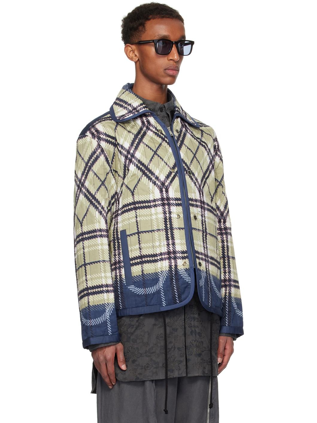 Beige & Navy Quilted Plaid Fade Jacket - 2