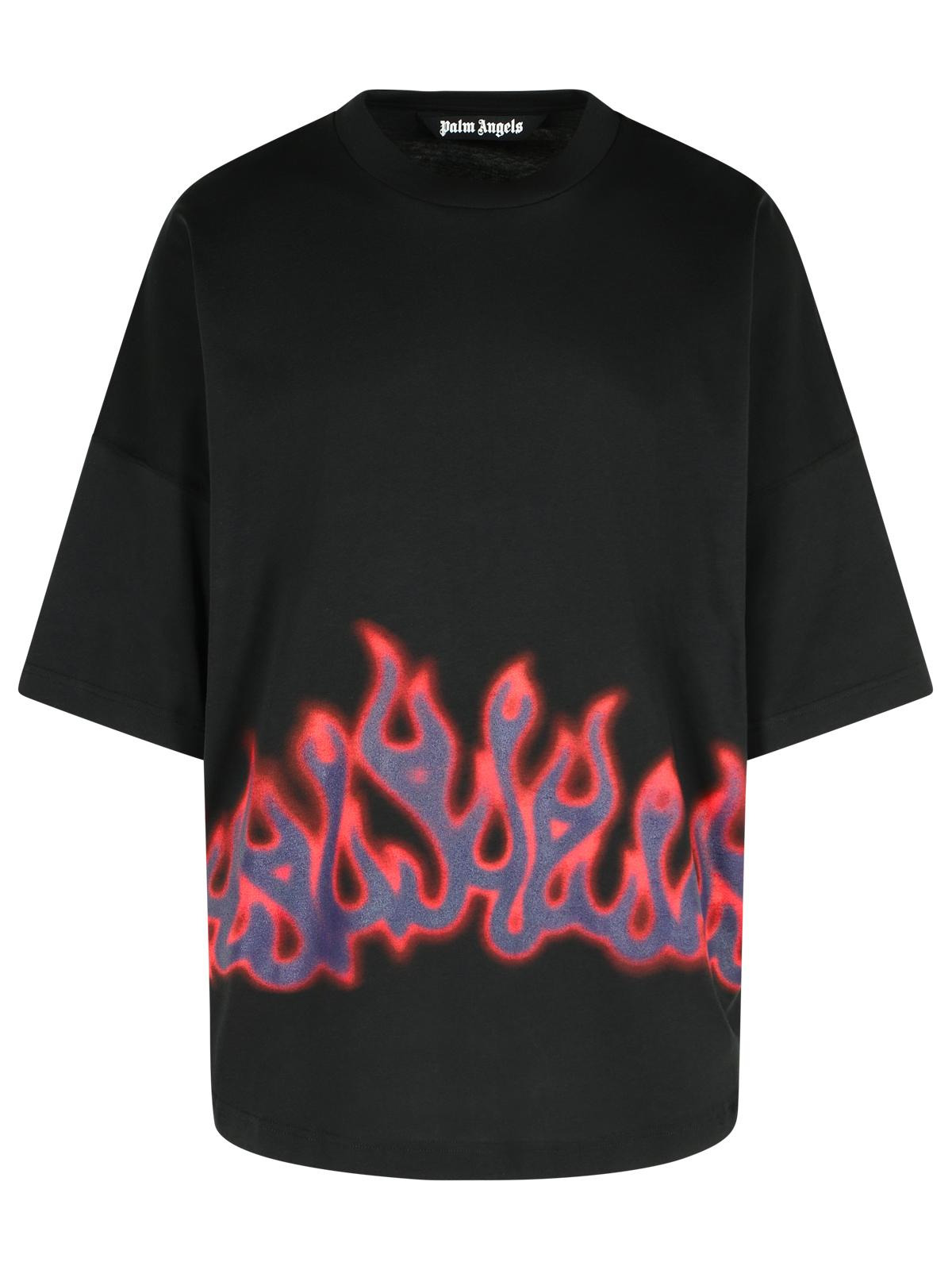 Palm Angels 'Flames' Black Cotton T-Shirt Men - 1