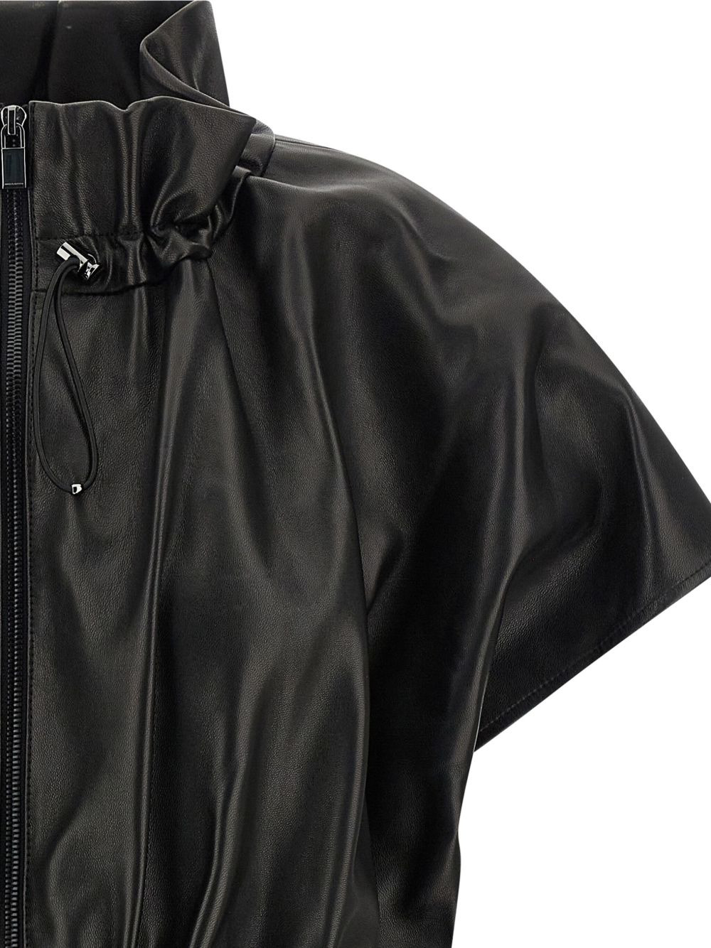 ruffled high-neck leather jacket - 3