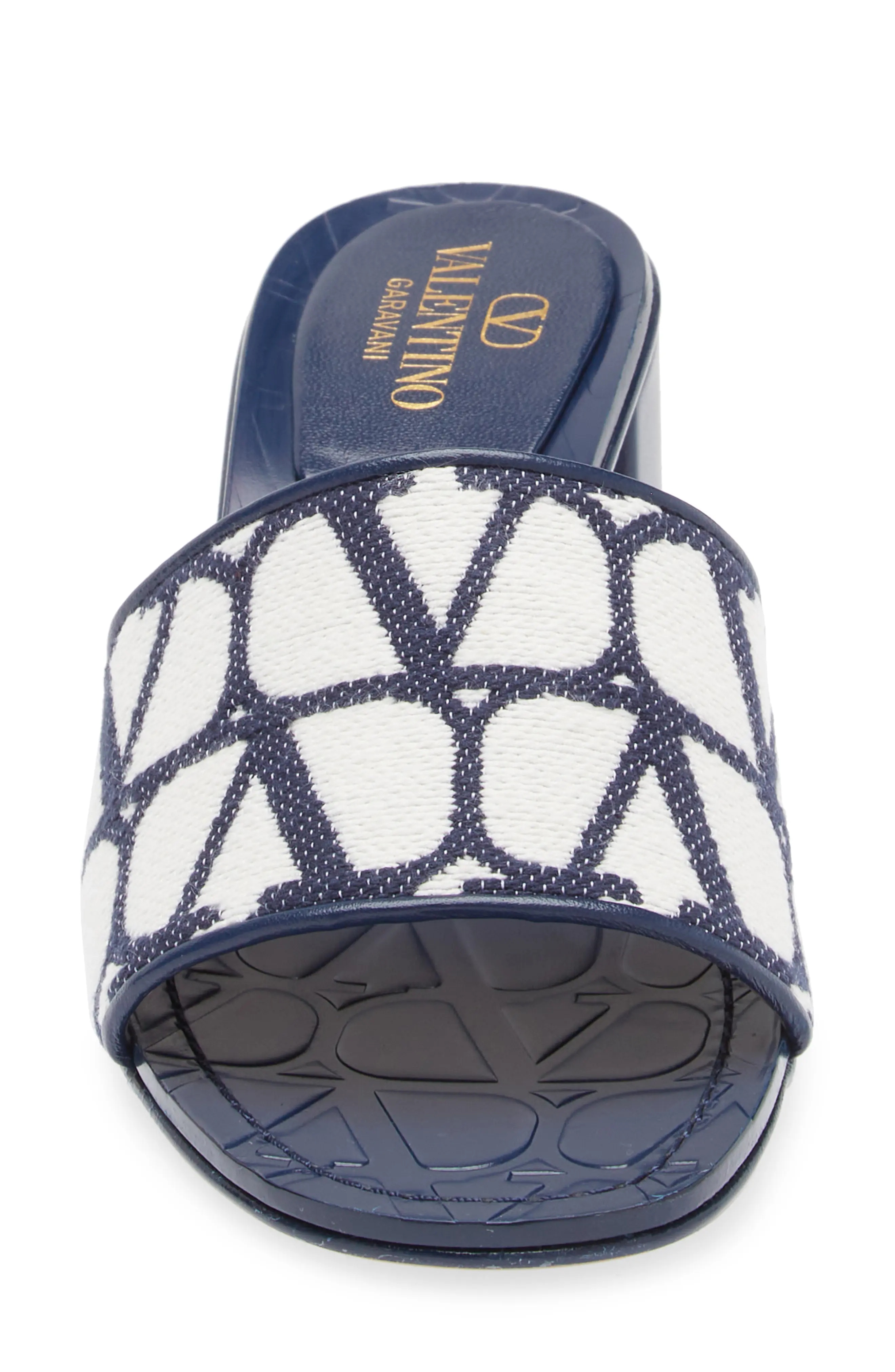 VLOGO Toile Slide Sandal in White/Blue - 4