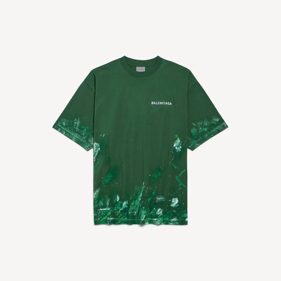Men's Paint Splatter Medium Fit T-shirt in Bottle Green - 1