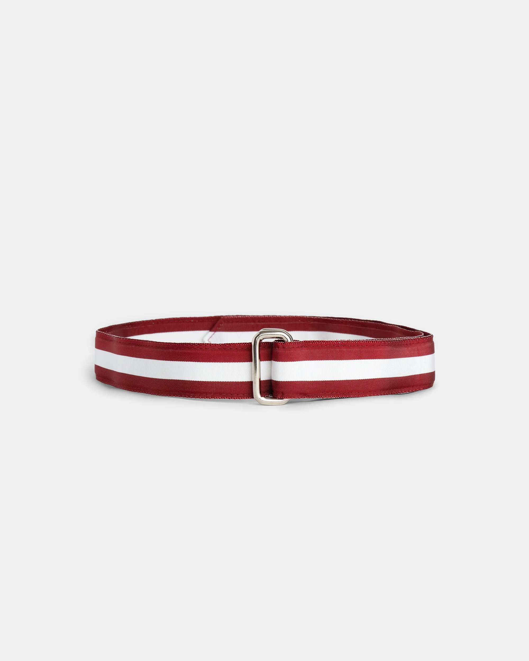 MADE-IN-USA BURGUNDY & WHITE STRIPED GROSGRAIN RIBBON BELT - 1